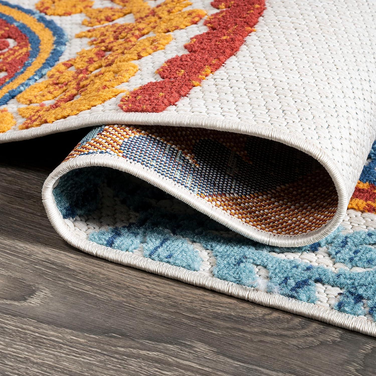 imageJONATHAN Y Medallion HighLow Indoor Outdoor Runner Rug 2X8 RedBlue Circus for Backyard Patio Porch EasyCleaning High Traffic PetFriendly NonShedding AMC106A28RedBlue