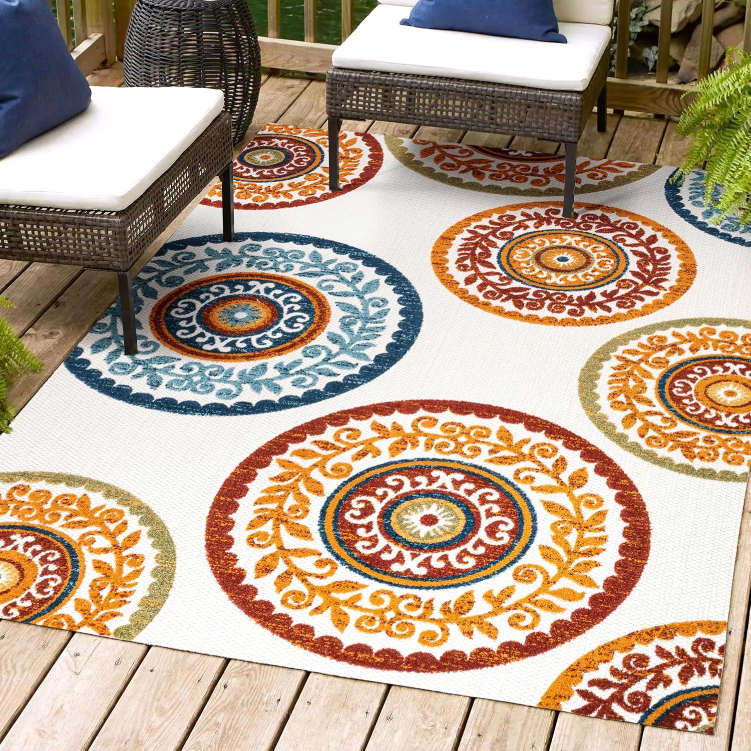 imageJONATHAN Y Medallion HighLow Indoor Outdoor Runner Rug 2X8 RedBlue Circus for Backyard Patio Porch EasyCleaning High Traffic PetFriendly NonShedding AMC106A28RedBlue