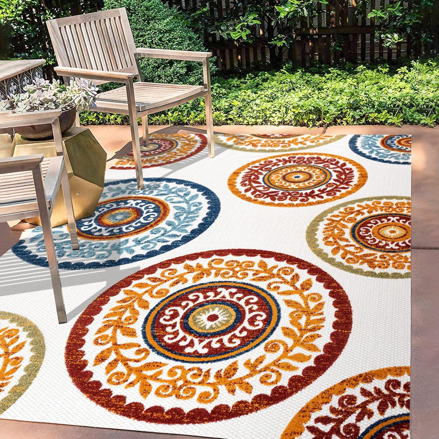 imageJONATHAN Y Medallion HighLow Indoor Outdoor Runner Rug 2X8 RedBlue Circus for Backyard Patio Porch EasyCleaning High Traffic PetFriendly NonShedding AMC106A28RedBlue