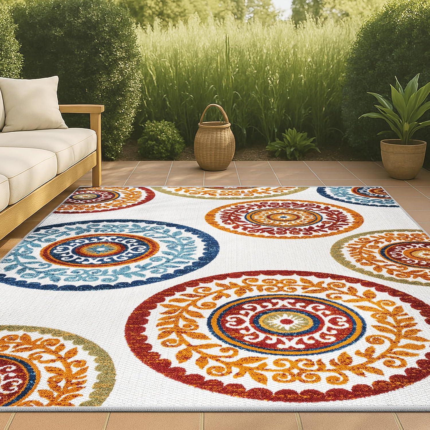 imageJONATHAN Y Medallion HighLow Indoor Outdoor Runner Rug 2X8 RedBlue Circus for Backyard Patio Porch EasyCleaning High Traffic PetFriendly NonShedding AMC106A28RedBlue