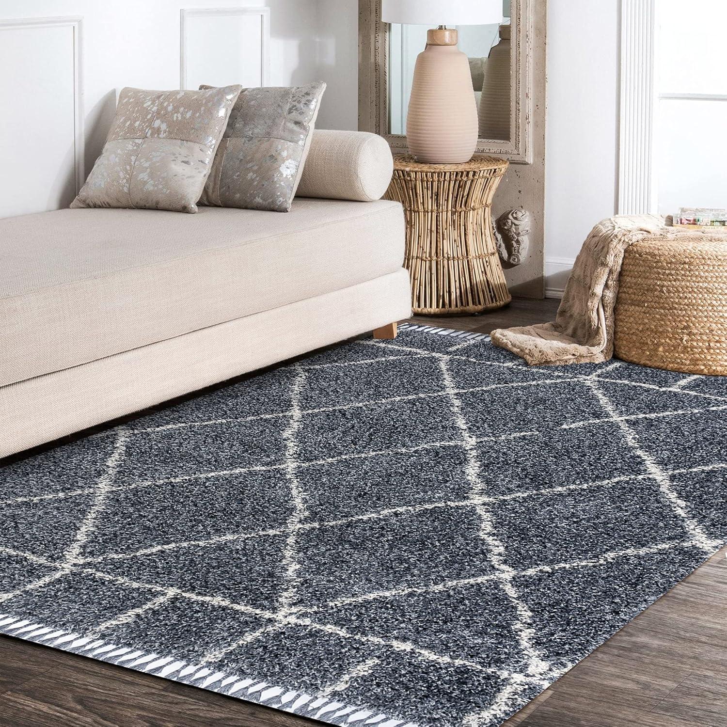 imageJONATHAN Y Mercer Shag Plush Tassel BlueCream Indoor Area Rug 8x10 Moroccan Geometric Trellis EasyCleaning for Living Room Bedroom Kitchen Pet Friendly NonShedding MCR101A8BlueCream