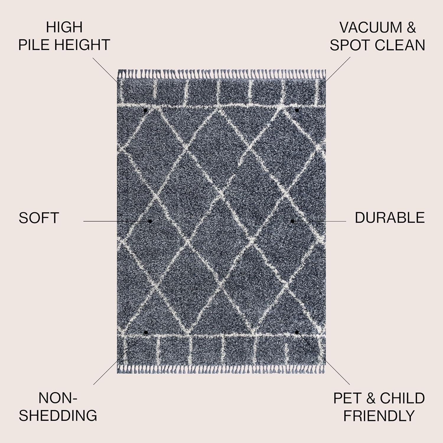 imageJONATHAN Y Mercer Shag Plush Tassel BlueCream Indoor Area Rug 8x10 Moroccan Geometric Trellis EasyCleaning for Living Room Bedroom Kitchen Pet Friendly NonShedding MCR101A8BlueCream