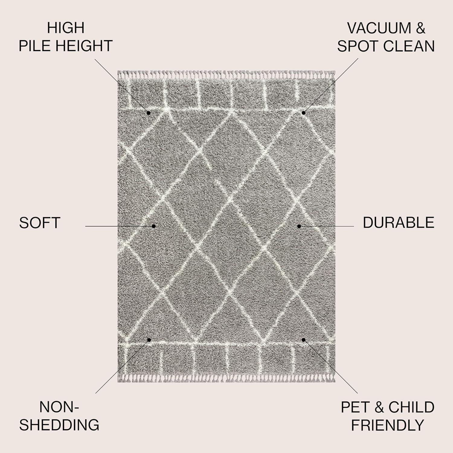 imageJONATHAN Y Mercer Shag Plush Tassel BlueCream Indoor Area Rug 8x10 Moroccan Geometric Trellis EasyCleaning for Living Room Bedroom Kitchen Pet Friendly NonShedding MCR101A8GreyIvory