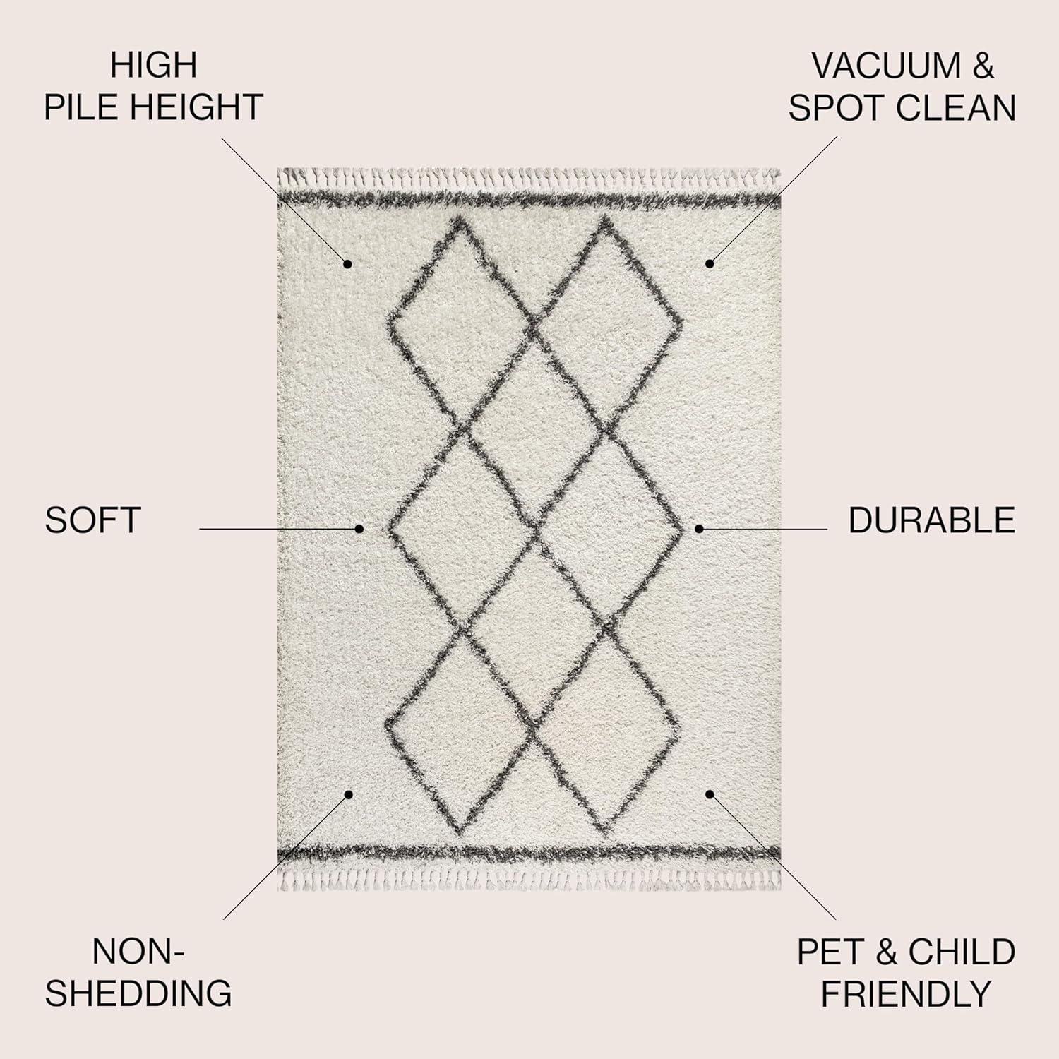 imageJONATHAN Y Mercer Shag Plush Tassel Denim BlueCream Runner Rug 2x8 Moroccan Geometric Trellis Bohemian EasyCleaning for Living Room Bedroom Kitchen NonShedding MCR103A28Cream grey With Tassel
