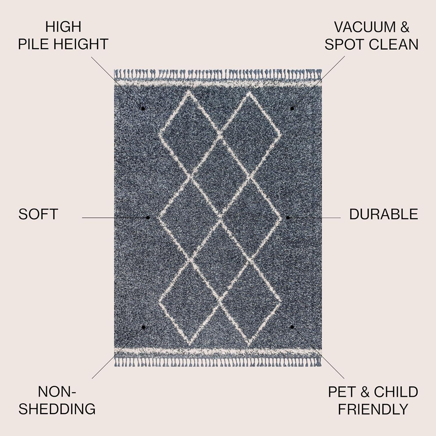 imageJONATHAN Y Mercer Shag Plush Tassel Denim BlueCream Runner Rug 2x8 Moroccan Geometric Trellis Bohemian EasyCleaning for Living Room Bedroom Kitchen NonShedding MCR103A28Denim Blue cream With Tassel