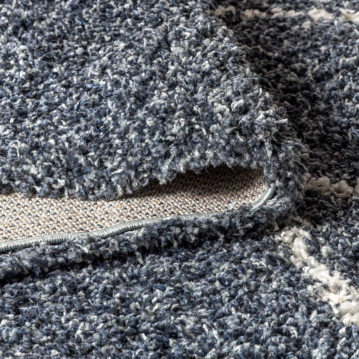 imageJONATHAN Y Mercer Shag Plush Tassel Denim BlueCream Runner Rug 2x8 Moroccan Geometric Trellis Bohemian EasyCleaning for Living Room Bedroom Kitchen NonShedding MCR103A28Denim Blue cream With Tassel