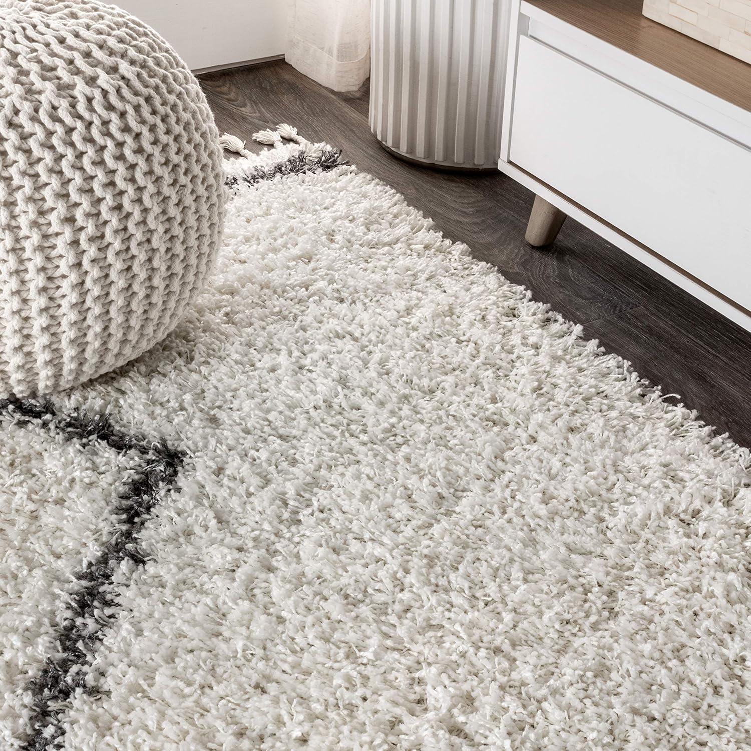 imageJONATHAN Y Mercer Shag Plush Tassel Denim BlueCream Runner Rug 2x8 Moroccan Geometric Trellis Bohemian EasyCleaning for Living Room Bedroom Kitchen NonShedding MCR103A28Cream grey With Tassel