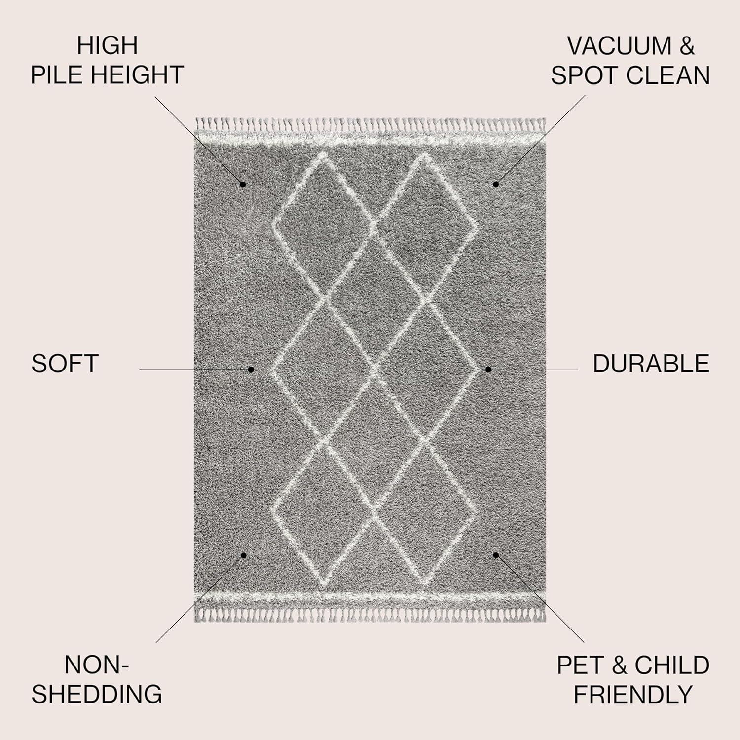 imageJONATHAN Y Mercer Shag Plush Tassel Denim BlueCream Runner Rug 2x8 Moroccan Geometric Trellis Bohemian EasyCleaning for Living Room Bedroom Kitchen NonShedding MCR103A28Grey cream With Tassel