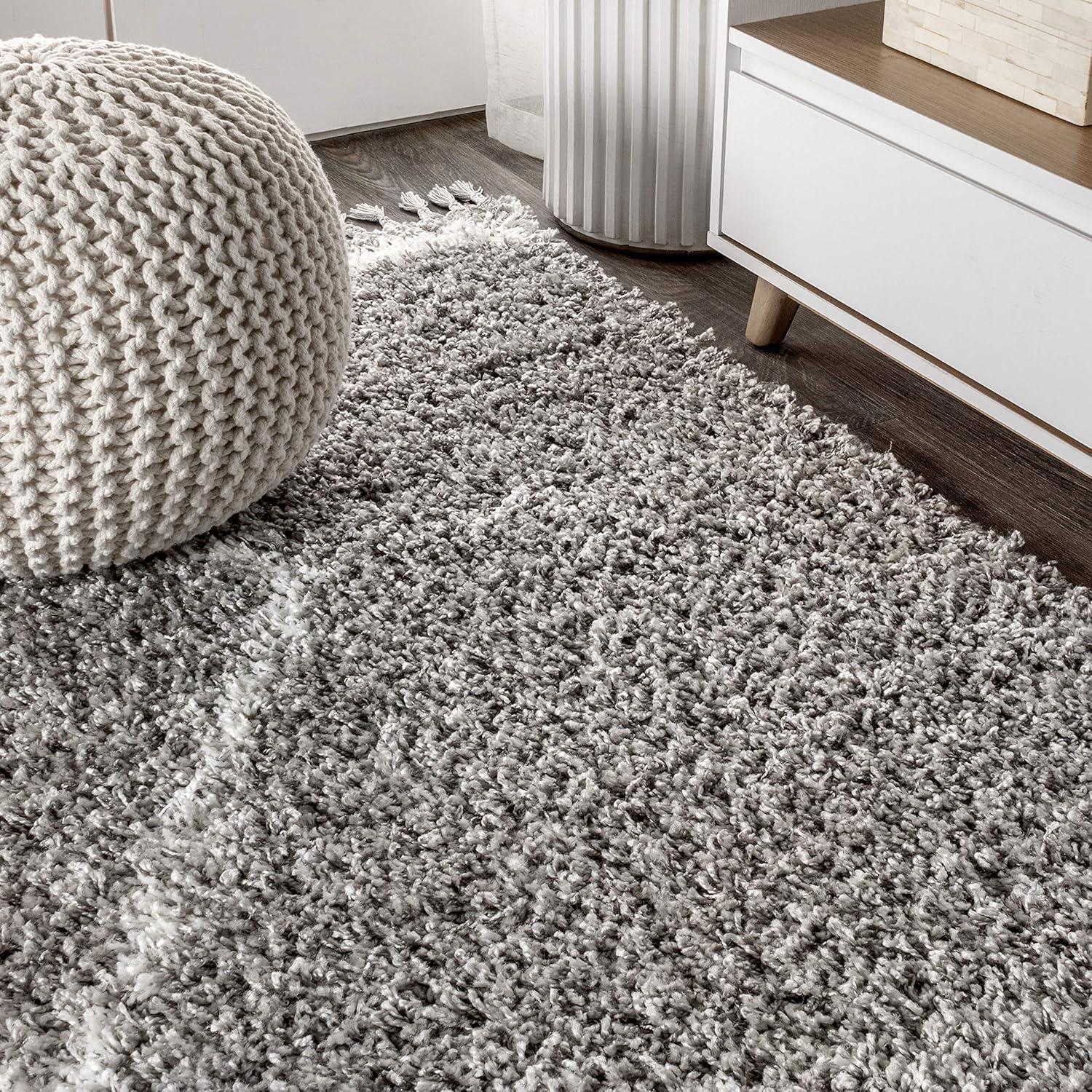 imageJONATHAN Y Mercer Shag Plush Tassel Denim BlueCream Runner Rug 2x8 Moroccan Geometric Trellis Bohemian EasyCleaning for Living Room Bedroom Kitchen NonShedding MCR103A28Grey cream With Tassel