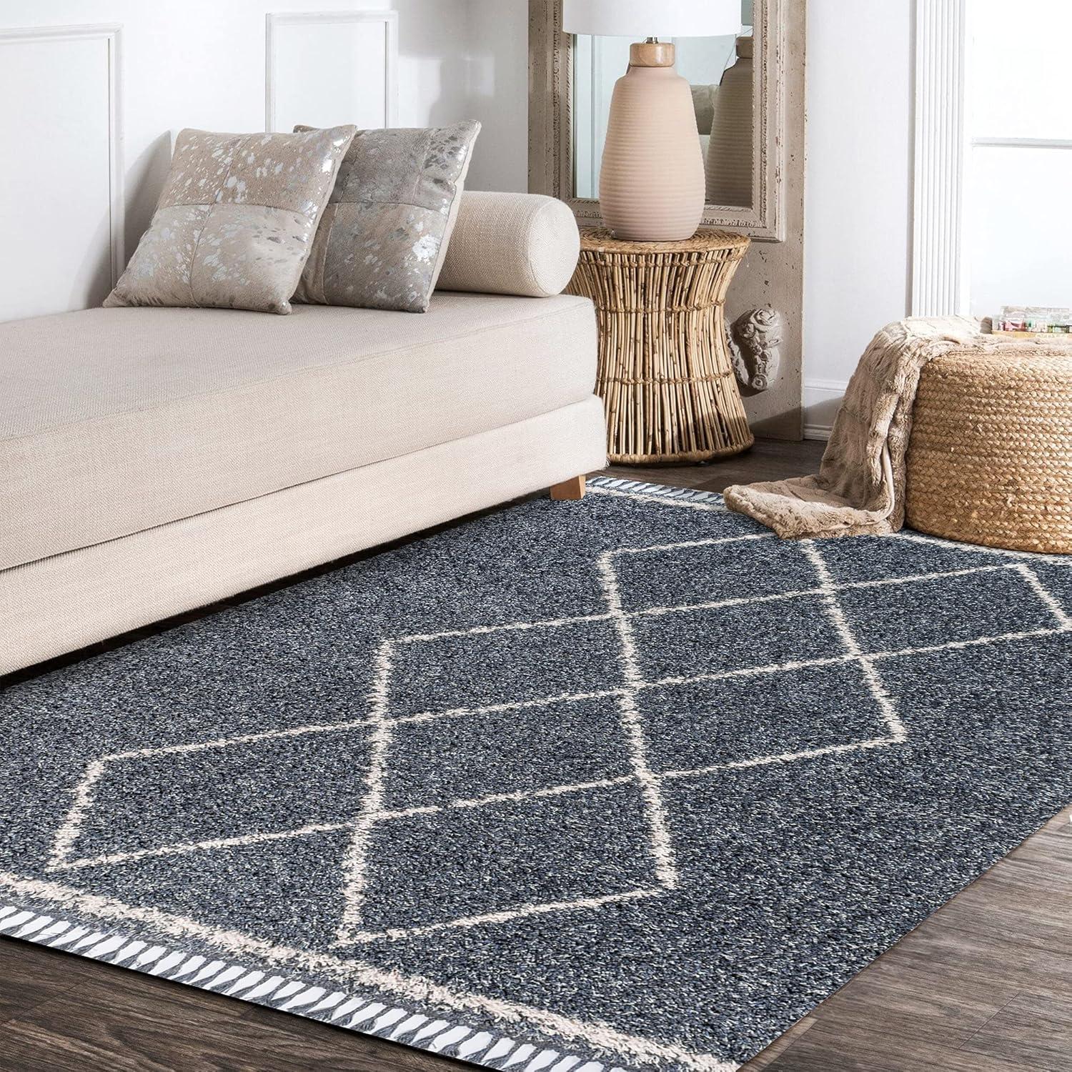 imageJONATHAN Y Mercer Shag Plush Tassel Denim BlueCream Runner Rug 2x8 Moroccan Geometric Trellis Bohemian EasyCleaning for Living Room Bedroom Kitchen NonShedding MCR103A28Denim Blue cream With Tassel