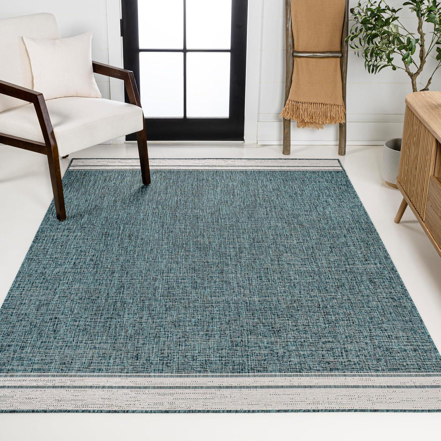 imageJONATHAN Y Mingled Solid Indoor Outdoor Area Rug 8X10 TurquoiseCream Alda Modern Minimalist for Backyard Patio Porch EasyCleaning High Traffic PetFriendly NonShedding TSN213E8TurquoiseCream