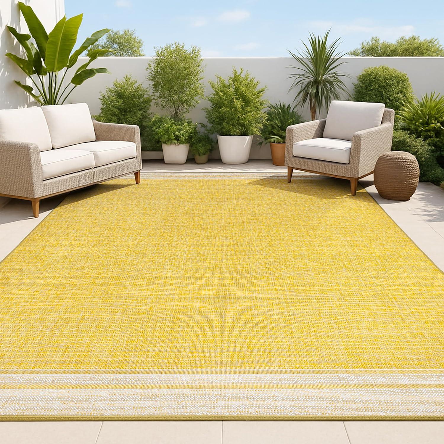 imageJONATHAN Y Mingled Solid Indoor Outdoor Area Rug 8X10 TurquoiseCream Alda Modern Minimalist for Backyard Patio Porch EasyCleaning High Traffic PetFriendly NonShedding TSN213E8YellowCream