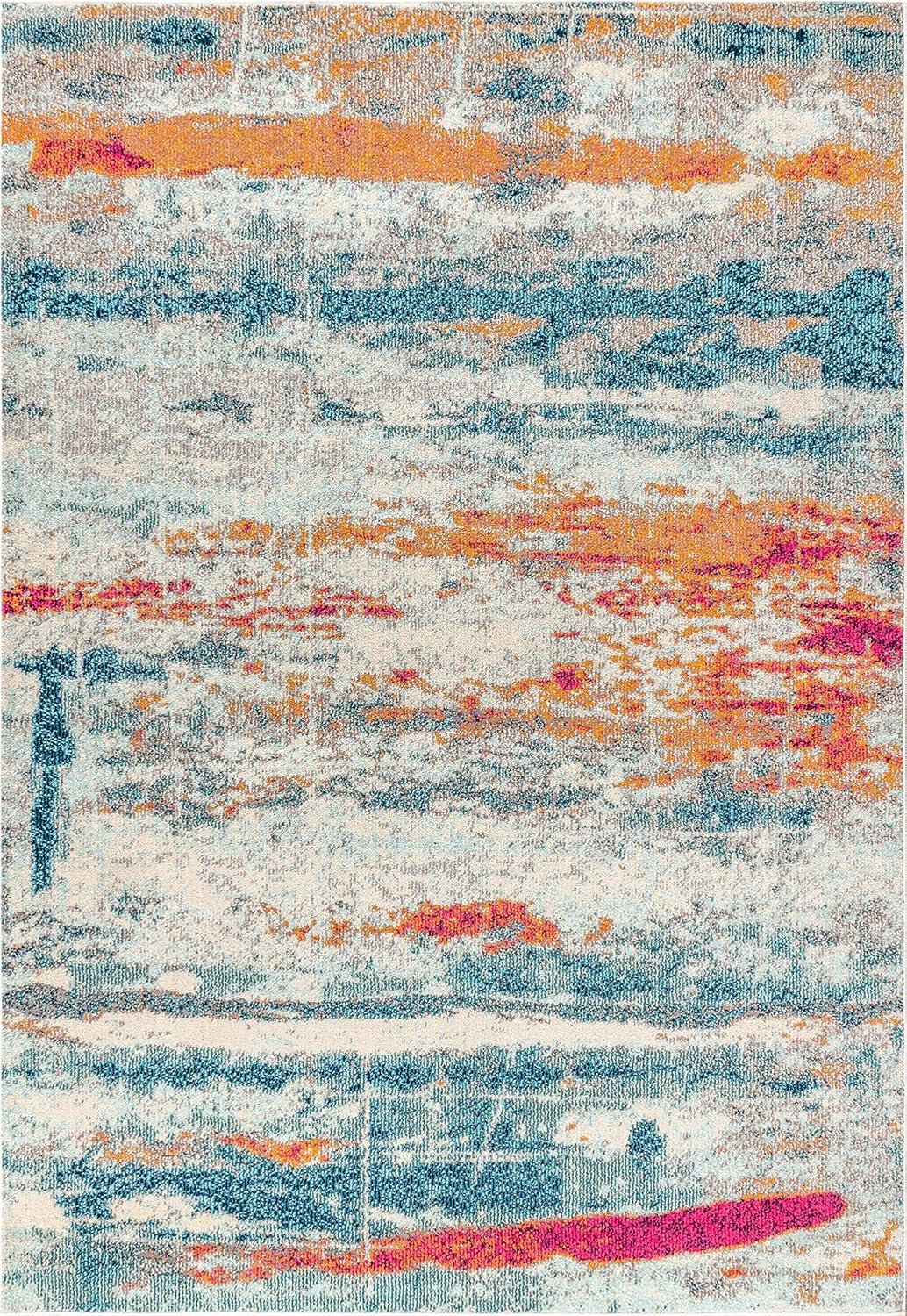 imageJONATHAN Y Modern Abstract Brushstroke CreamBlue Indoor Area Rug 5x8 Contemporary POP Transitional EasyCleaning for Living Room Bedroom Kitchen Pet Friendly NonShedding CTP102C5CreamBlue