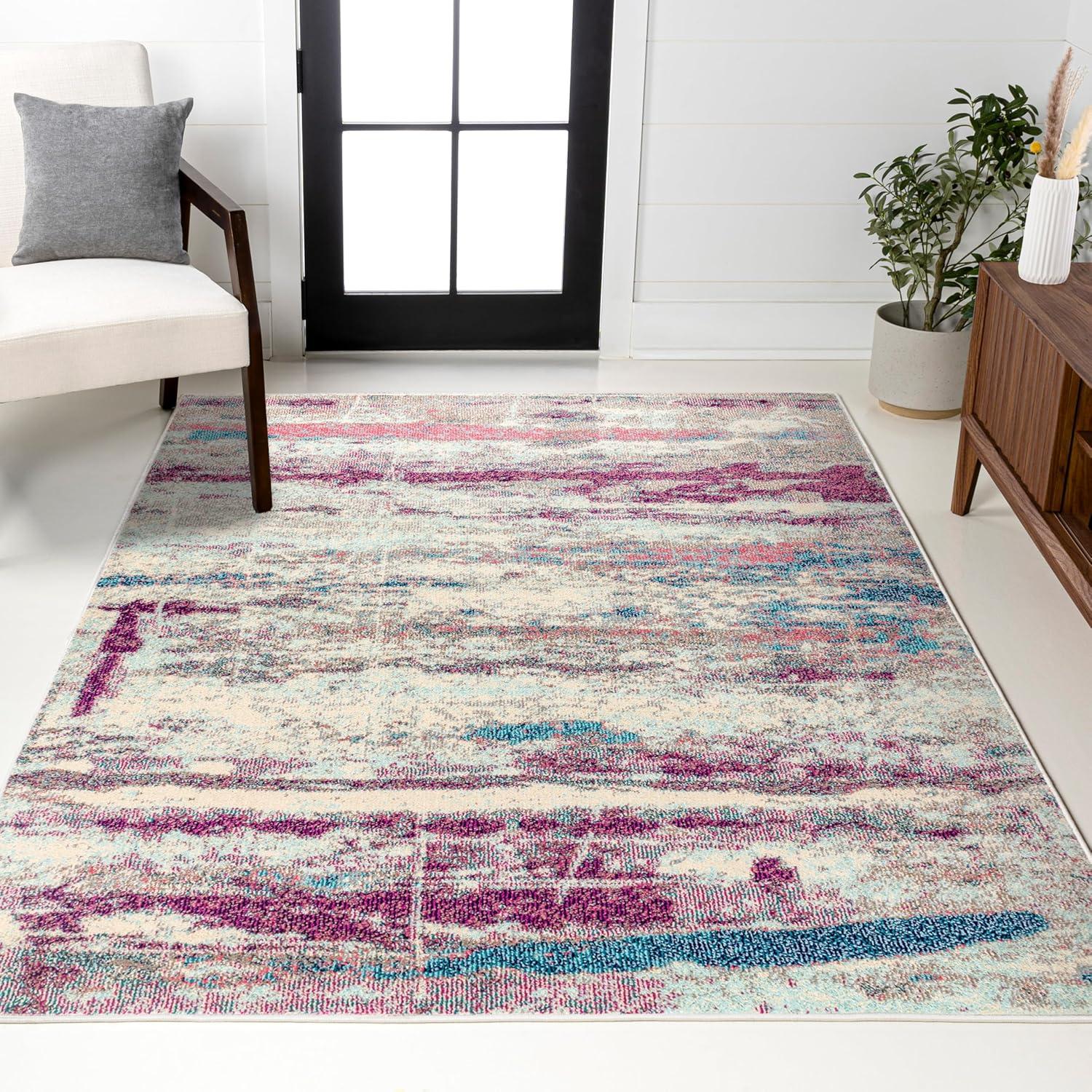 imageJONATHAN Y Modern Abstract Brushstroke CreamBlue Indoor Area Rug 5x8 Contemporary POP Transitional EasyCleaning for Living Room Bedroom Kitchen Pet Friendly NonShedding CTP102C5CreamPink