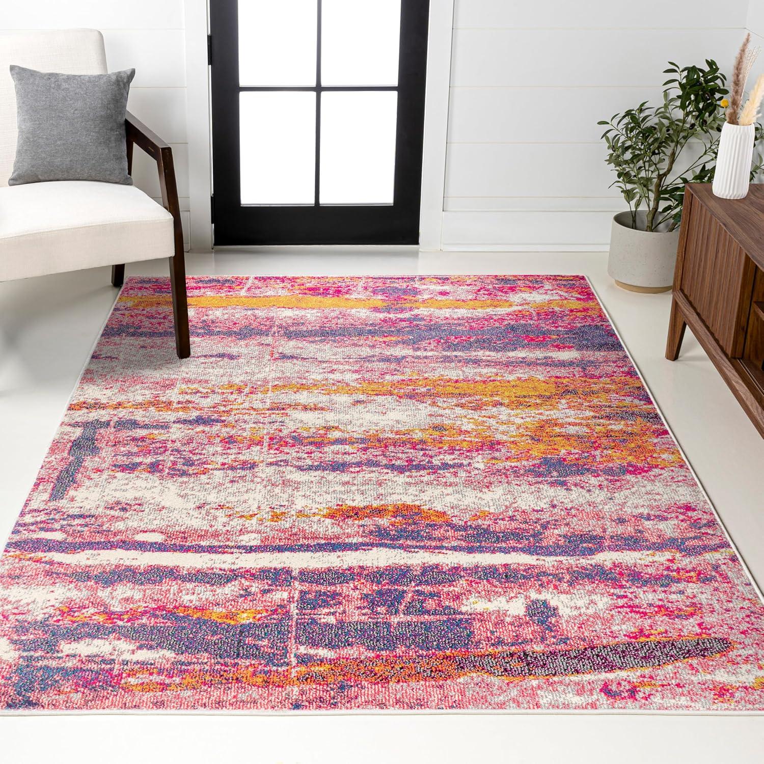 imageJONATHAN Y Modern Abstract Brushstroke CreamBlue Indoor Area Rug 5x8 Contemporary POP Transitional EasyCleaning for Living Room Bedroom Kitchen Pet Friendly NonShedding CTP102C5PinkCream