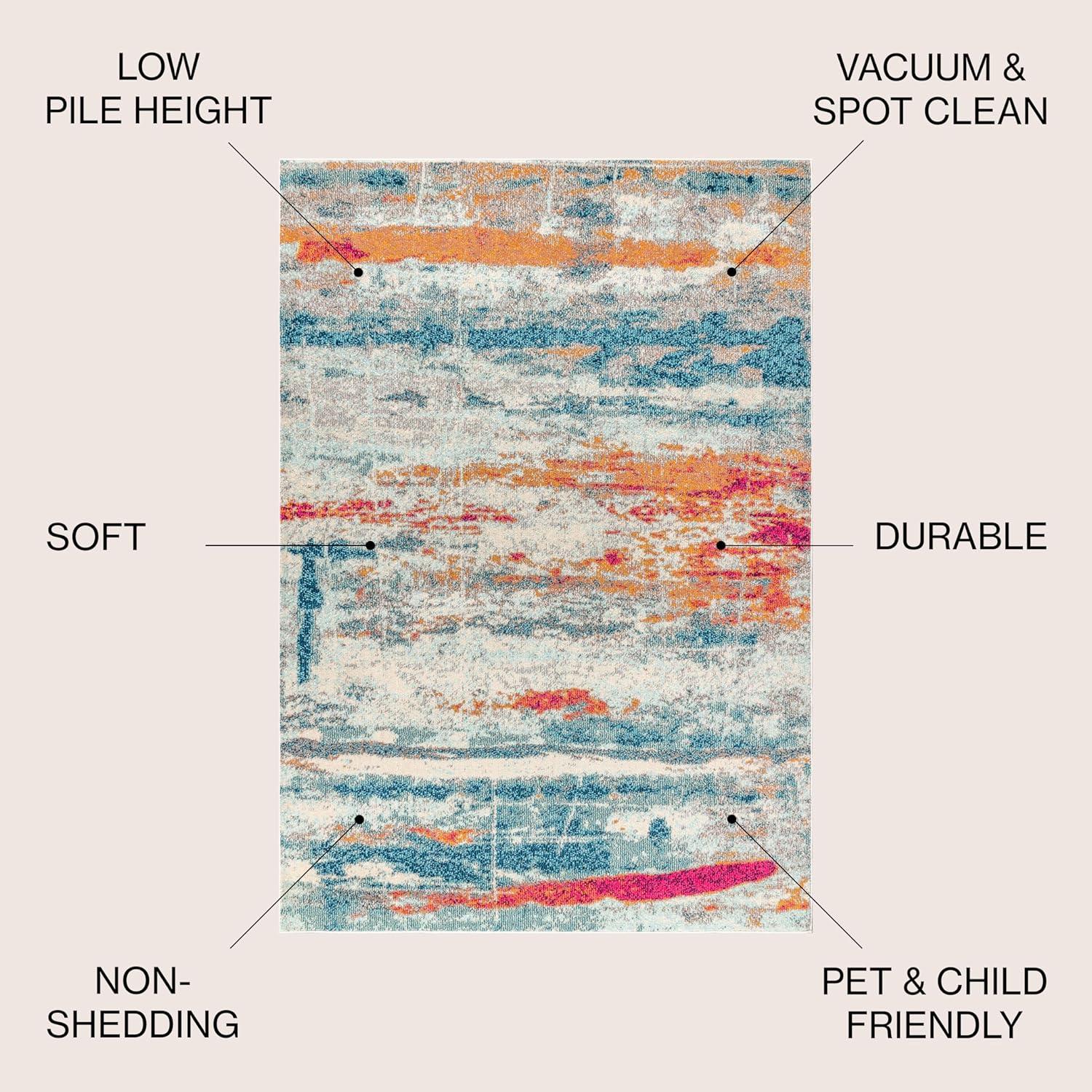 imageJONATHAN Y Modern Abstract Brushstroke CreamBlue Indoor Area Rug 5x8 Contemporary POP Transitional EasyCleaning for Living Room Bedroom Kitchen Pet Friendly NonShedding CTP102C5CreamBlue