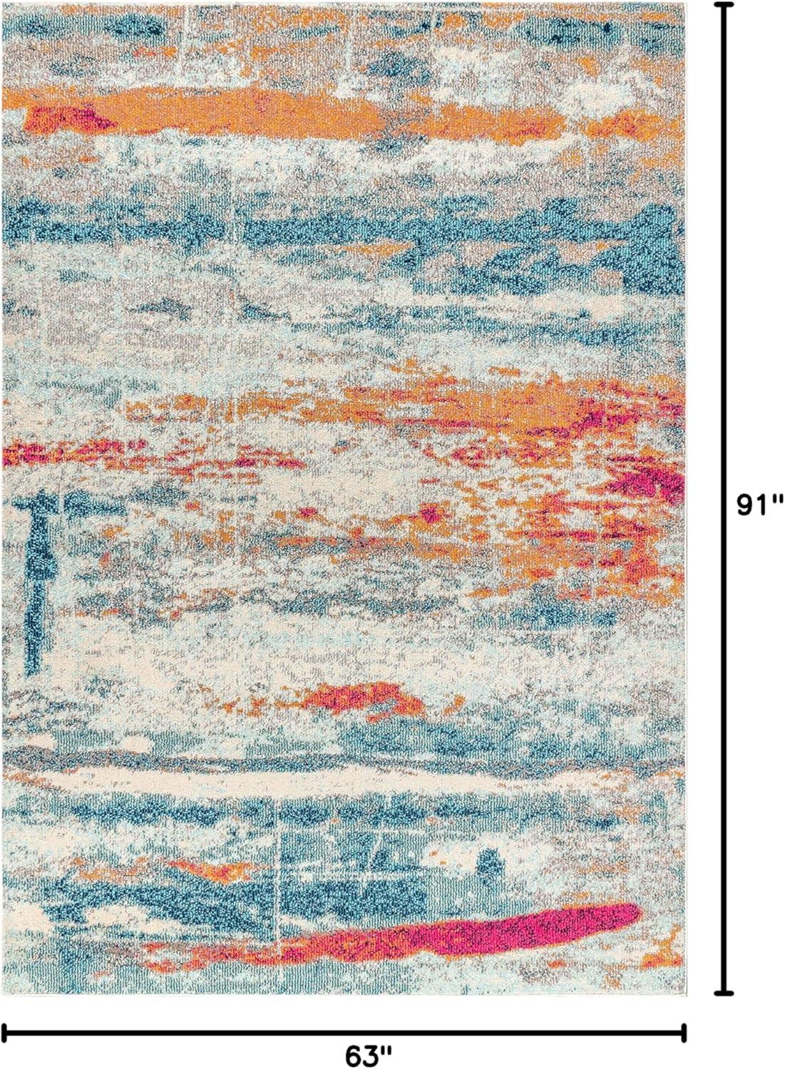 imageJONATHAN Y Modern Abstract Brushstroke CreamBlue Indoor Area Rug 5x8 Contemporary POP Transitional EasyCleaning for Living Room Bedroom Kitchen Pet Friendly NonShedding CTP102C5CreamBlue