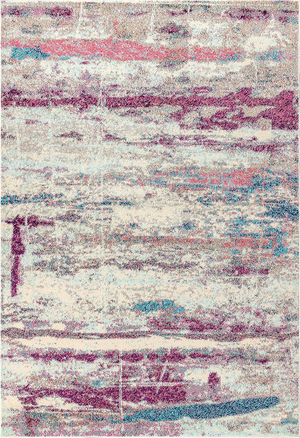 imageJONATHAN Y Modern Abstract Brushstroke CreamBlue Indoor Area Rug 5x8 Contemporary POP Transitional EasyCleaning for Living Room Bedroom Kitchen Pet Friendly NonShedding CTP102C5CreamPink