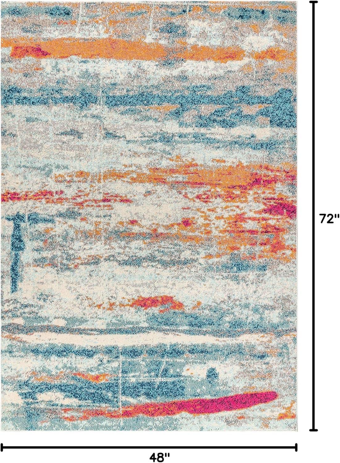 imageJONATHAN Y Modern Abstract Brushstroke CreamBlue Indoor Area Rug 5x8 Contemporary POP Transitional EasyCleaning for Living Room Bedroom Kitchen Pet Friendly NonShedding CTP102C5CreamBlue