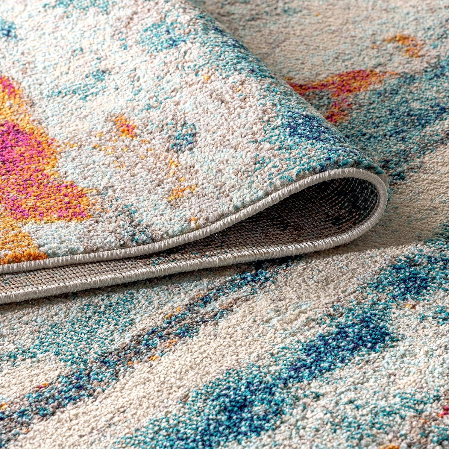 imageJONATHAN Y Modern Abstract Brushstroke CreamBlue Indoor Area Rug 5x8 Contemporary POP Transitional EasyCleaning for Living Room Bedroom Kitchen Pet Friendly NonShedding CTP102C5CreamBlue