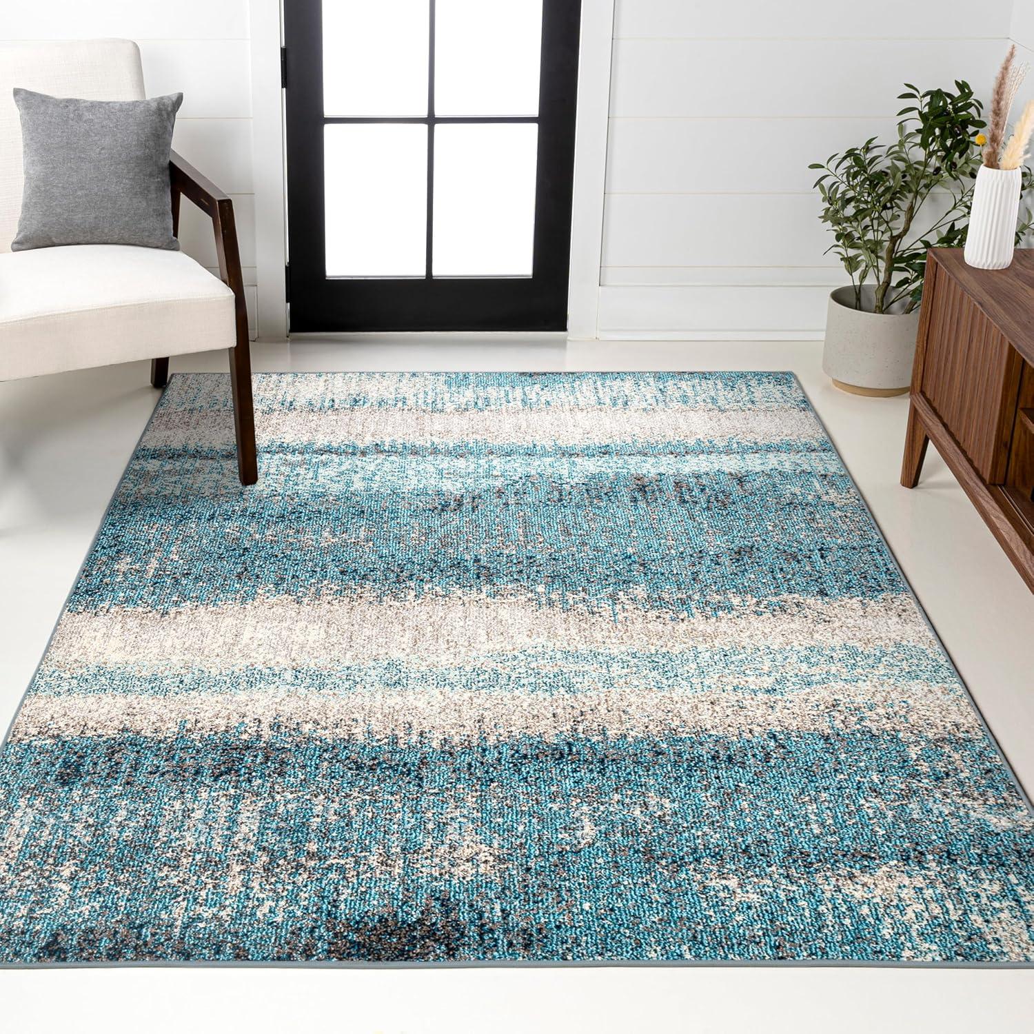imageJONATHAN Y Modern Abstract Vintage CreamTurquoise Indoor Area Rug 5x8 Contemporary POP Transitional EasyCleaning for Living Room Bedroom Kitchen Pet Friendly NonShedding CTP105C5CreamTurquoise
