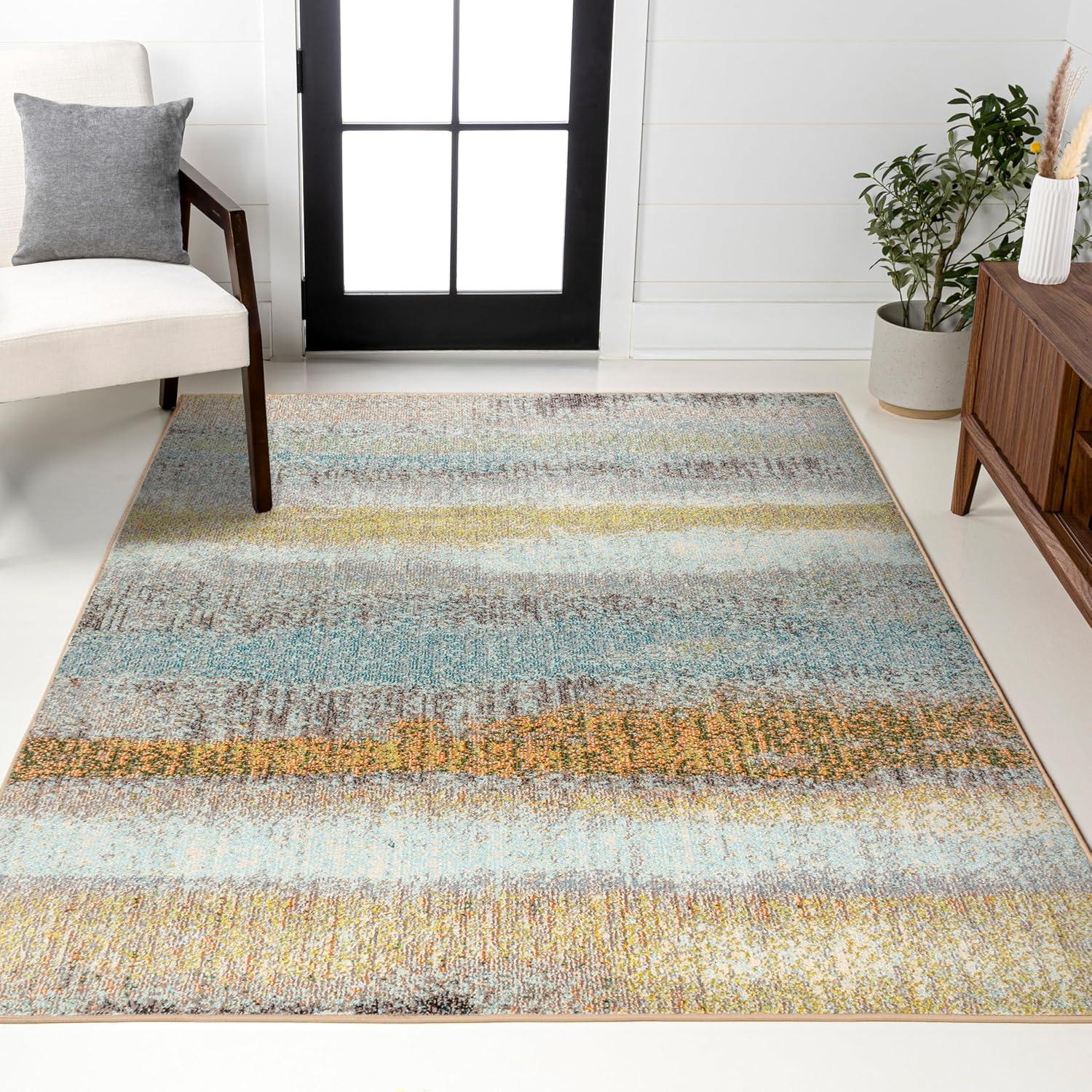imageJONATHAN Y Modern Abstract Vintage CreamTurquoise Indoor Area Rug 5x8 Contemporary POP Transitional EasyCleaning for Living Room Bedroom Kitchen Pet Friendly NonShedding CTP105C5CreamYellow