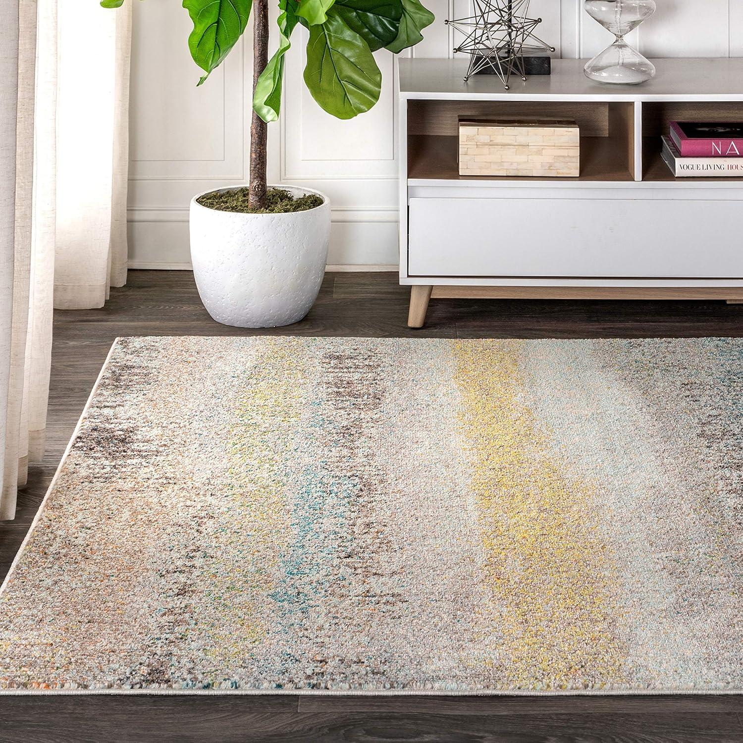 imageJONATHAN Y Modern Abstract Vintage CreamTurquoise Indoor Area Rug 5x8 Contemporary POP Transitional EasyCleaning for Living Room Bedroom Kitchen Pet Friendly NonShedding CTP105C5CreamYellow