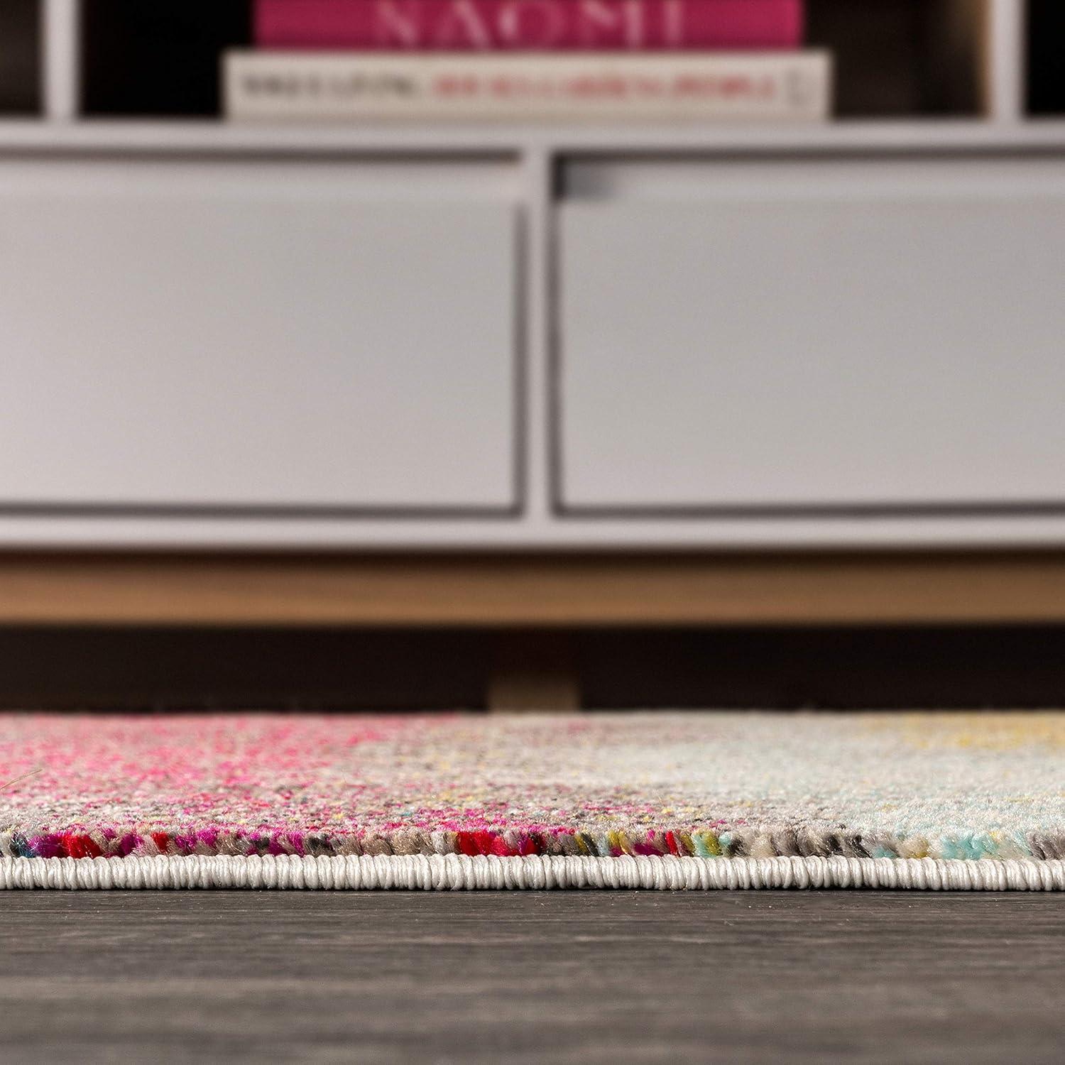 imageJONATHAN Y Modern Abstract Vintage CreamTurquoise Indoor Area Rug 5x8 Contemporary POP Transitional EasyCleaning for Living Room Bedroom Kitchen Pet Friendly NonShedding CTP105C5CreamPink