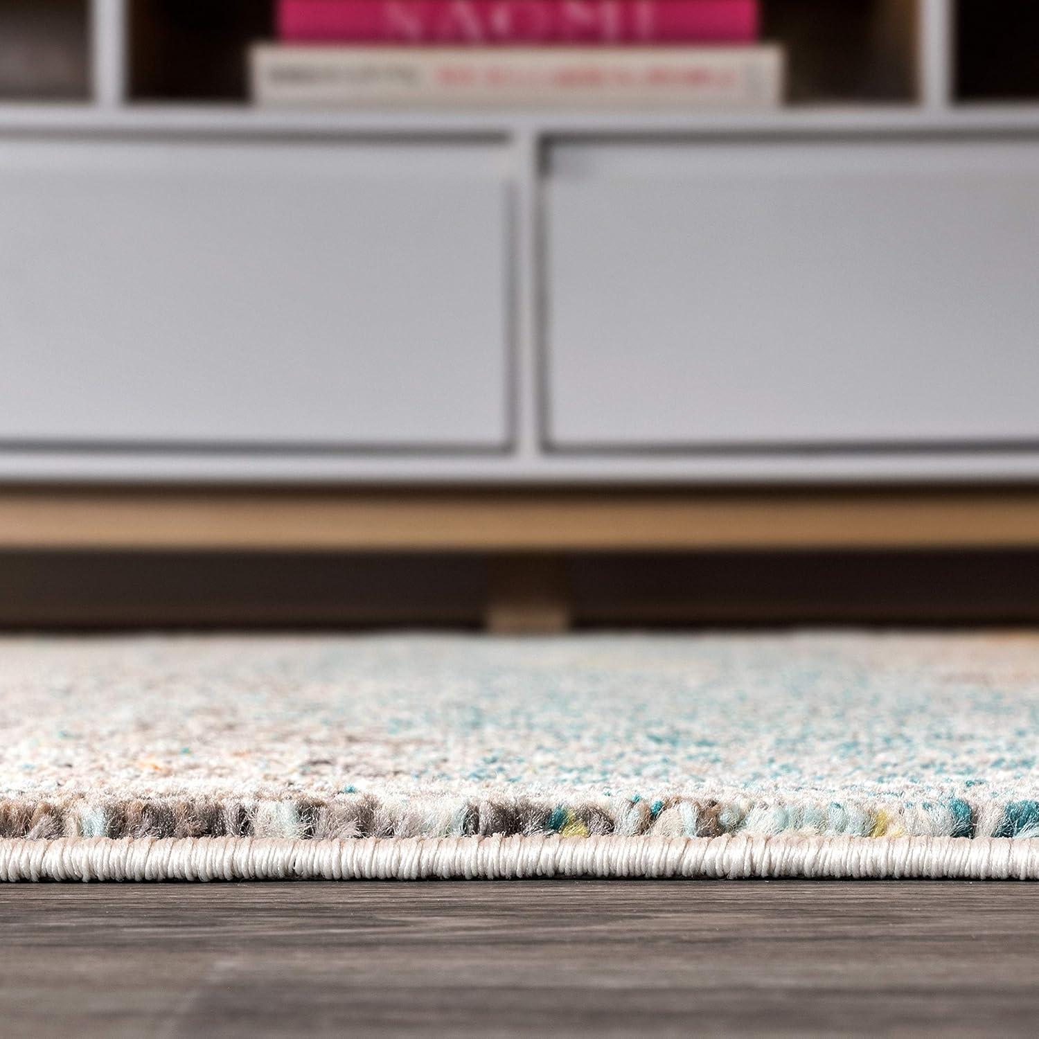 imageJONATHAN Y Modern Abstract Vintage CreamTurquoise Indoor Area Rug 5x8 Contemporary POP Transitional EasyCleaning for Living Room Bedroom Kitchen Pet Friendly NonShedding CTP105C5CreamYellow