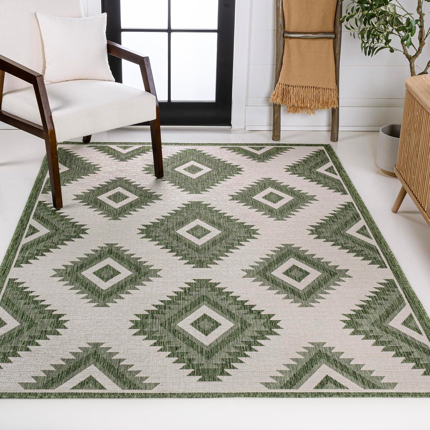 imageJONATHAN Y Moroccan Diamond Indoor Outdoor Area Rug 8X10 GreenCream Lior Geometric for Backyard Patio Porch EasyCleaning High Traffic PetFriendly NonShedding TSN202D8GreenCream