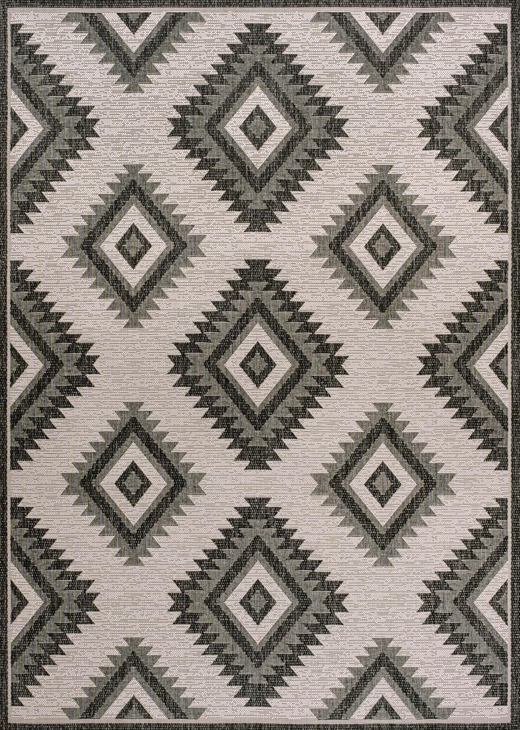 imageJONATHAN Y Moroccan Diamond Indoor Outdoor Area Rug 8X10 GreenCream Lior Geometric for Backyard Patio Porch EasyCleaning High Traffic PetFriendly NonShedding TSN202D8BlackCream