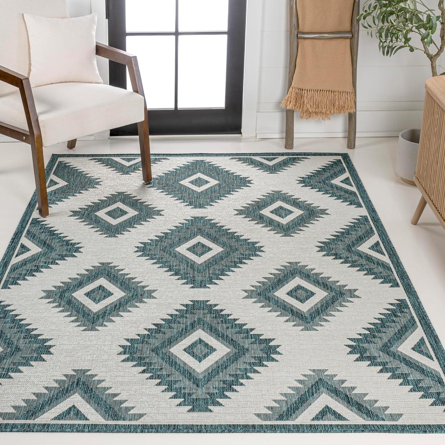imageJONATHAN Y Moroccan Diamond Indoor Outdoor Area Rug 8X10 GreenCream Lior Geometric for Backyard Patio Porch EasyCleaning High Traffic PetFriendly NonShedding TSN202D8TurquoiseCream