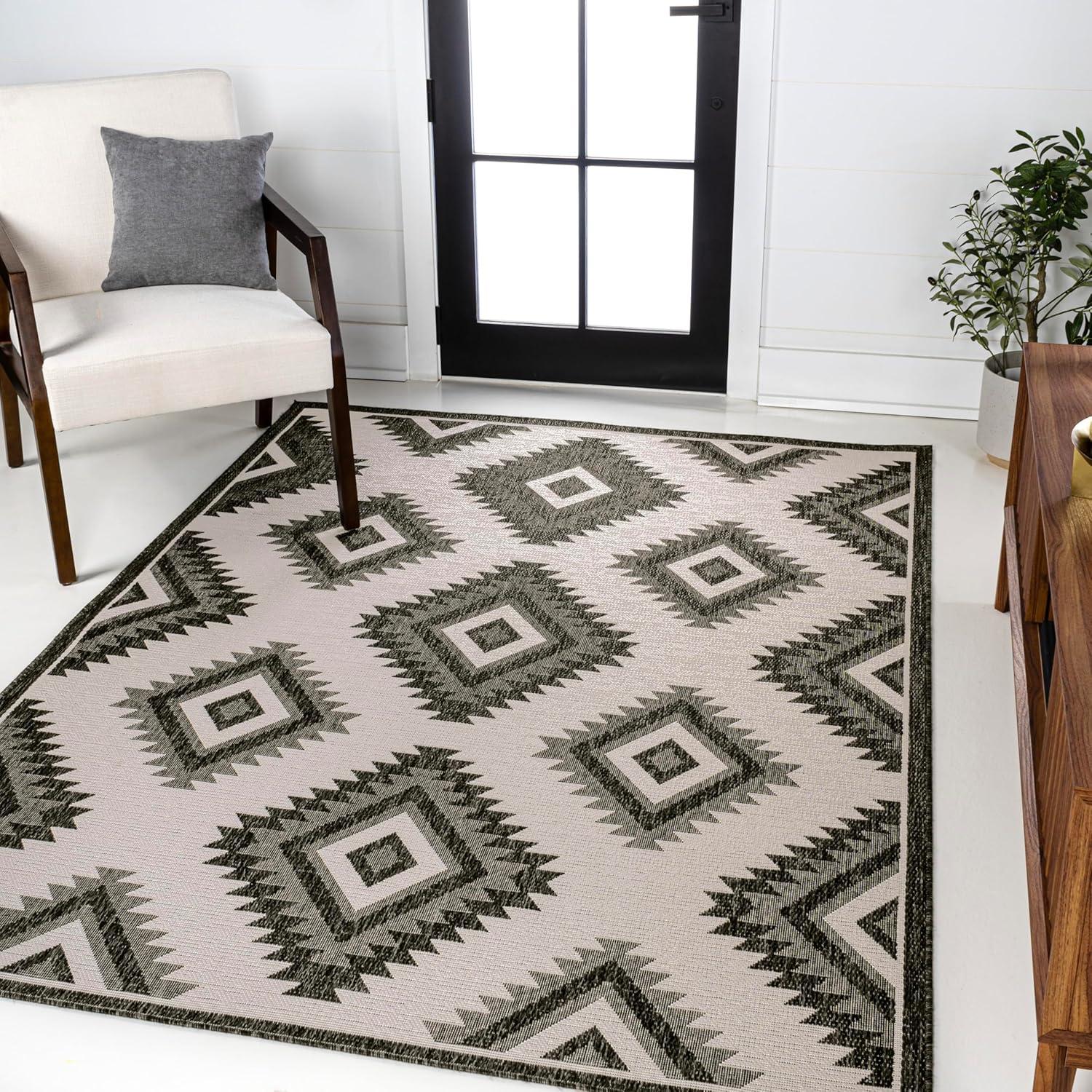 imageJONATHAN Y Moroccan Diamond Indoor Outdoor Area Rug 8X10 GreenCream Lior Geometric for Backyard Patio Porch EasyCleaning High Traffic PetFriendly NonShedding TSN202D8BlackCream