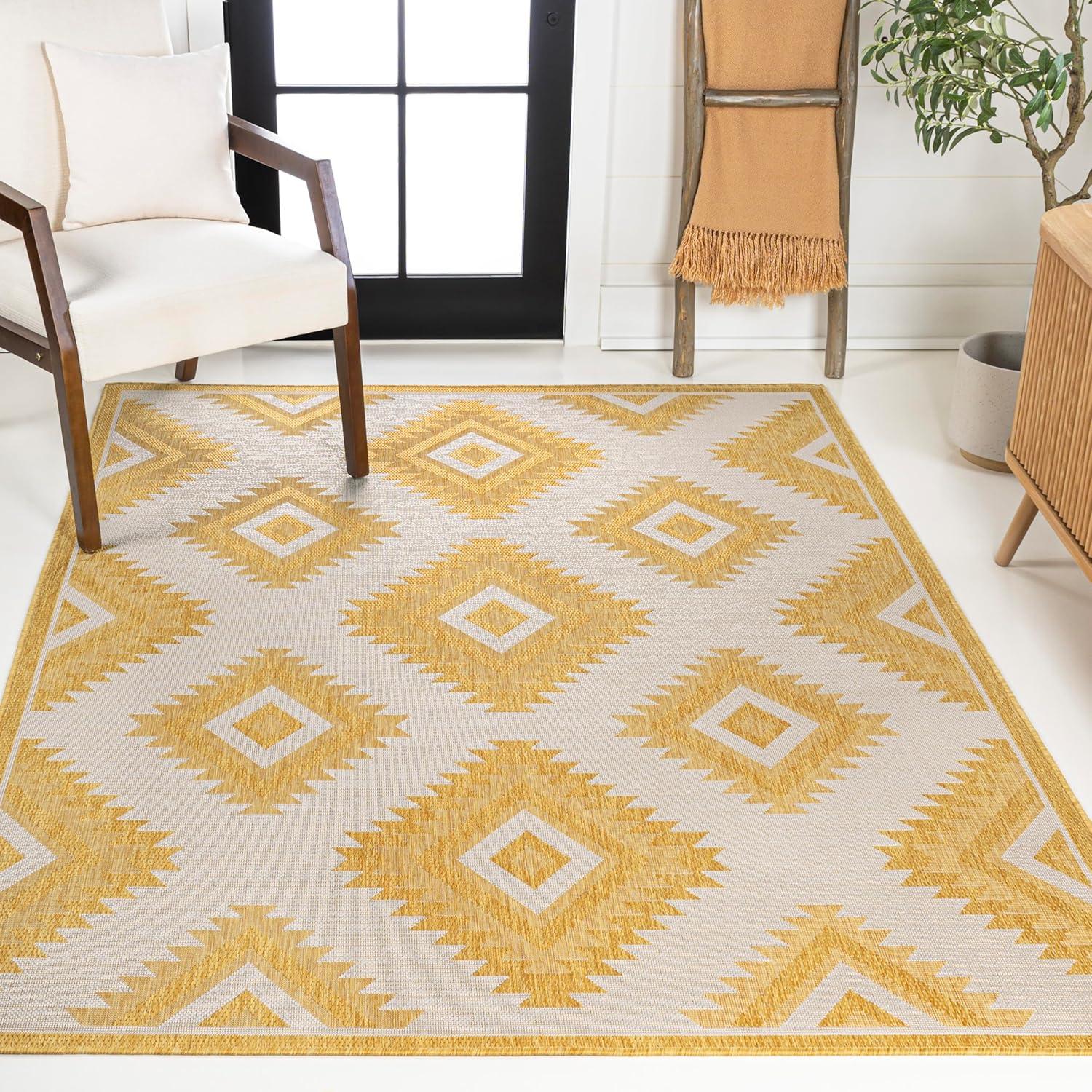imageJONATHAN Y Moroccan Diamond Indoor Outdoor Area Rug 8X10 GreenCream Lior Geometric for Backyard Patio Porch EasyCleaning High Traffic PetFriendly NonShedding TSN202D8YellowCream