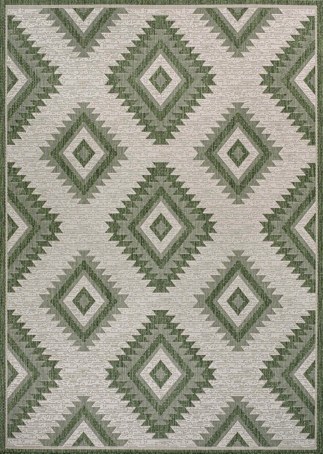 imageJONATHAN Y Moroccan Diamond Indoor Outdoor Area Rug 8X10 GreenCream Lior Geometric for Backyard Patio Porch EasyCleaning High Traffic PetFriendly NonShedding TSN202D8GreenCream