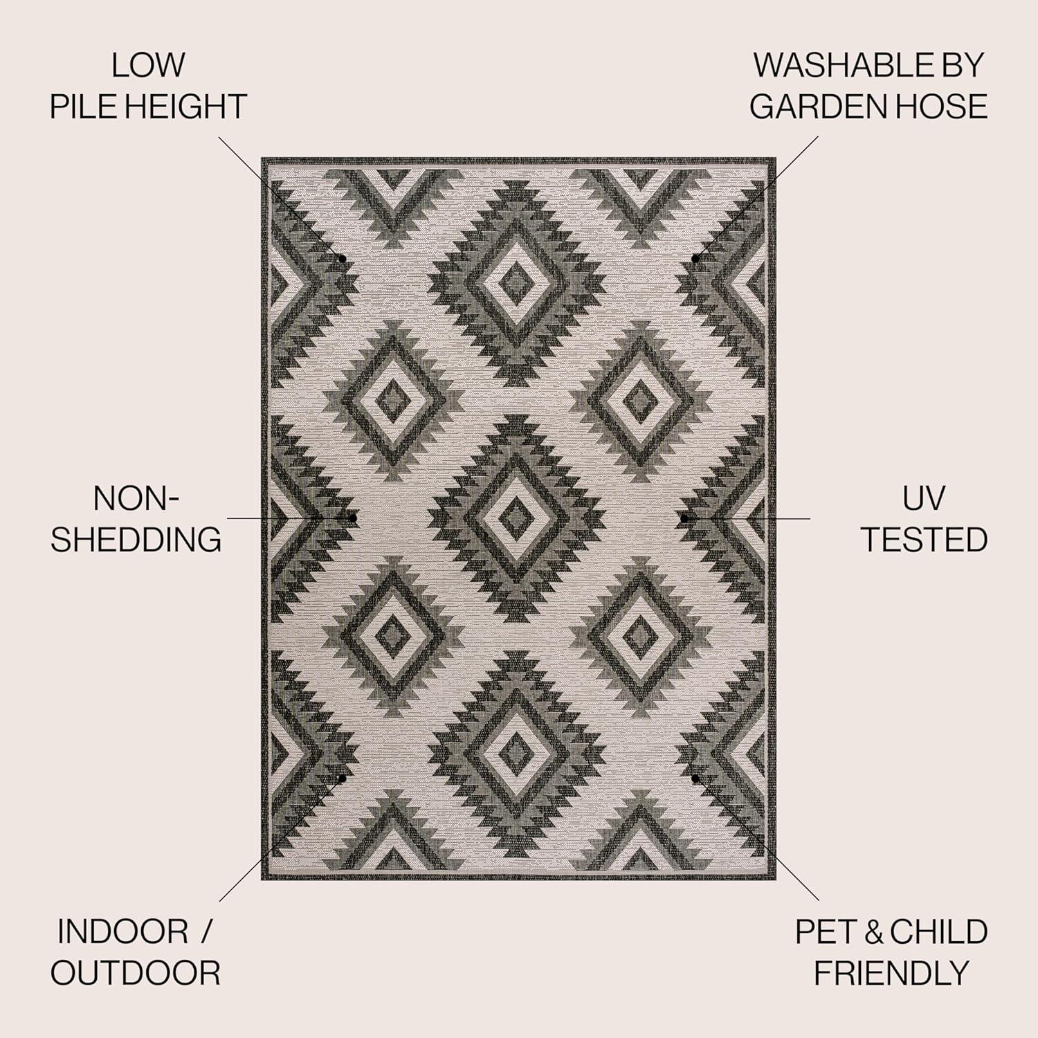 imageJONATHAN Y Moroccan Diamond Indoor Outdoor Area Rug 8X10 GreenCream Lior Geometric for Backyard Patio Porch EasyCleaning High Traffic PetFriendly NonShedding TSN202D8BlackCream