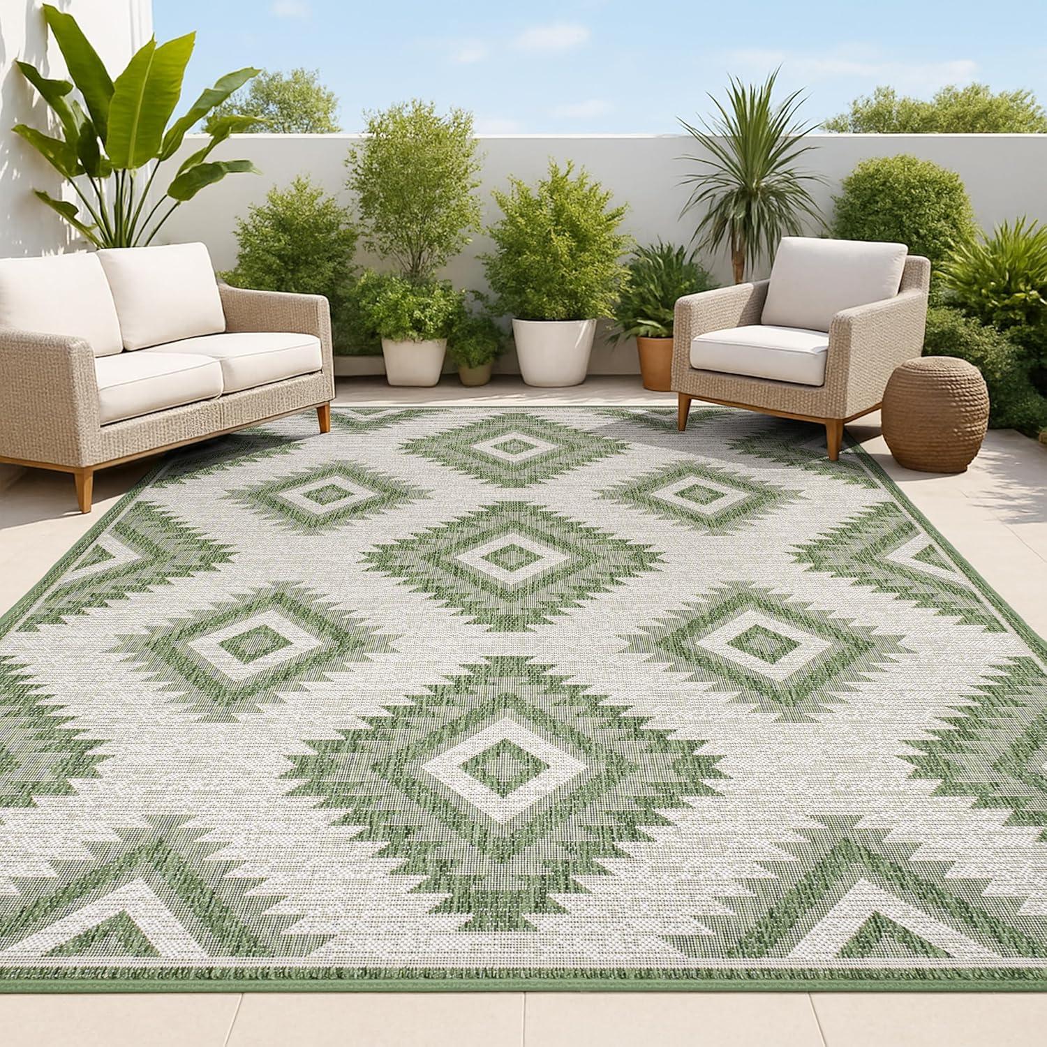 imageJONATHAN Y Moroccan Diamond Indoor Outdoor Area Rug 8X10 GreenCream Lior Geometric for Backyard Patio Porch EasyCleaning High Traffic PetFriendly NonShedding TSN202D8GreenCream