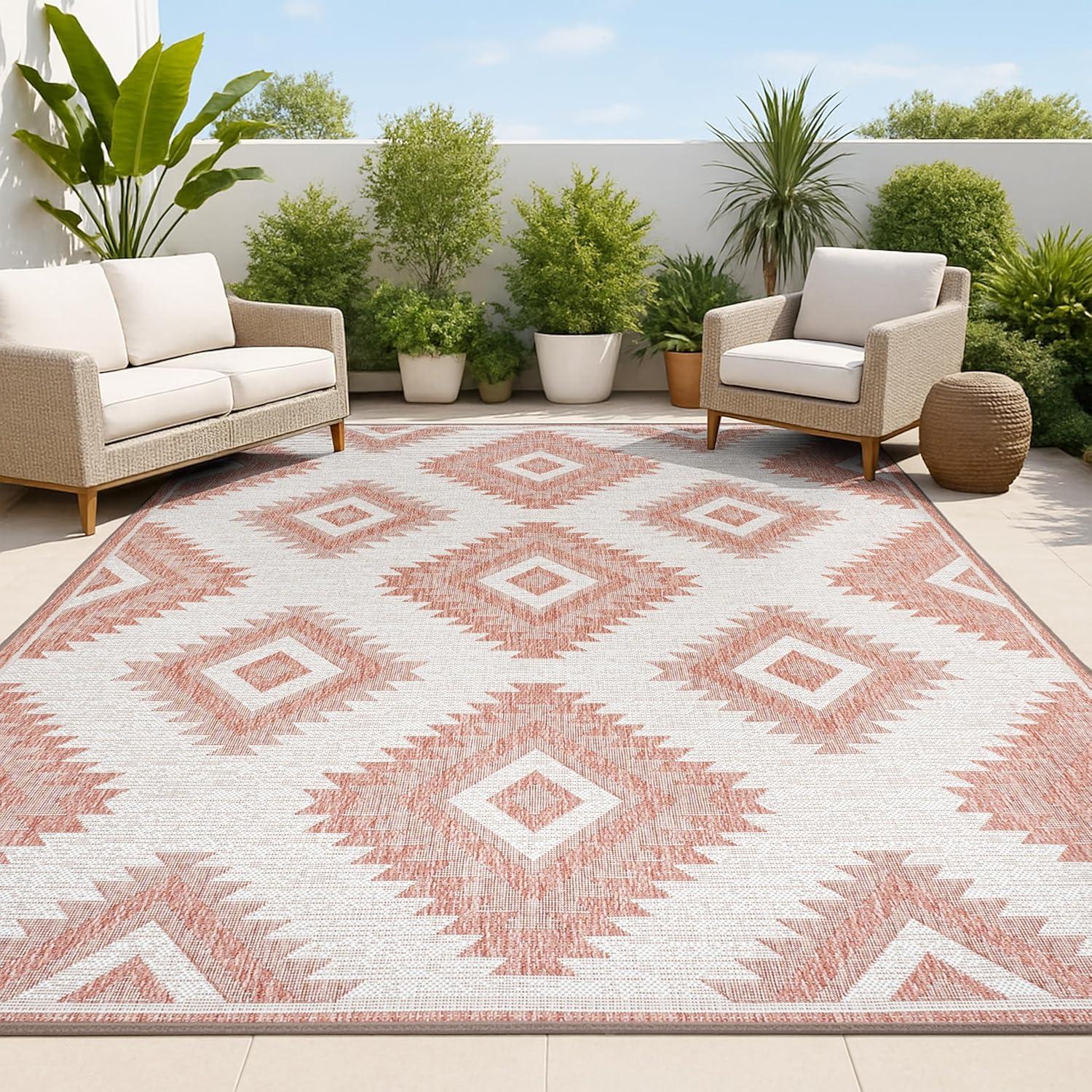 imageJONATHAN Y Moroccan Diamond Indoor Outdoor Area Rug 8X10 GreenCream Lior Geometric for Backyard Patio Porch EasyCleaning High Traffic PetFriendly NonShedding TSN202D8SalmonCream