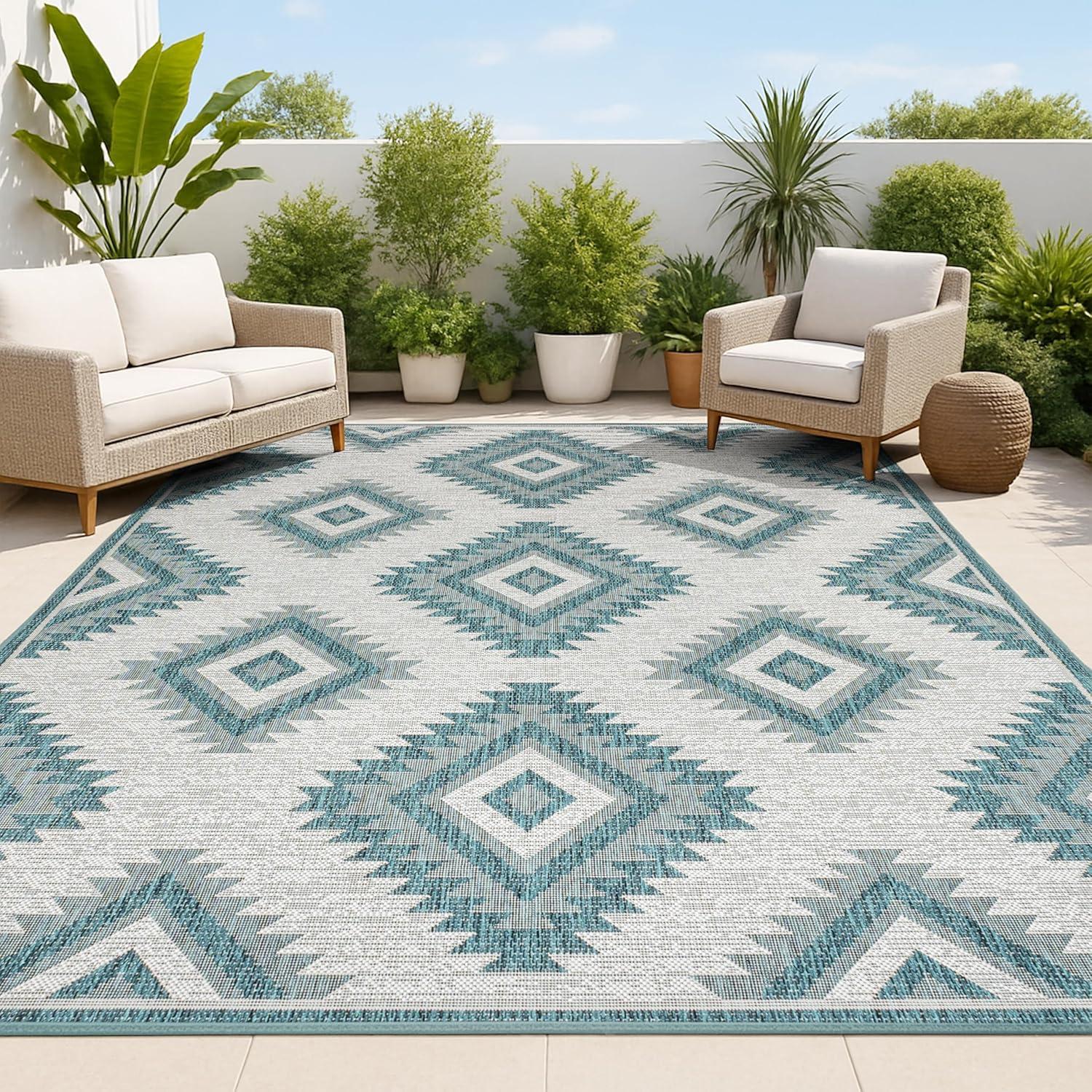imageJONATHAN Y Moroccan Diamond Indoor Outdoor Area Rug 8X10 GreenCream Lior Geometric for Backyard Patio Porch EasyCleaning High Traffic PetFriendly NonShedding TSN202D8TurquoiseCream