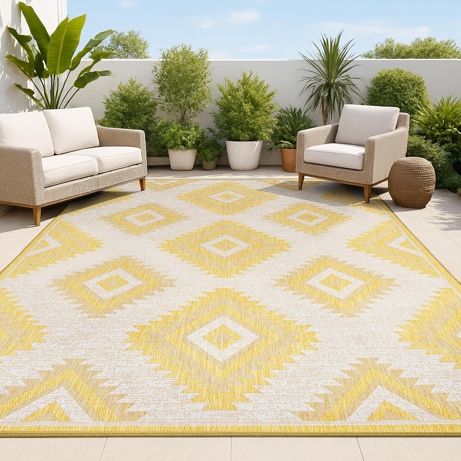imageJONATHAN Y Moroccan Diamond Indoor Outdoor Area Rug 8X10 GreenCream Lior Geometric for Backyard Patio Porch EasyCleaning High Traffic PetFriendly NonShedding TSN202D8YellowCream