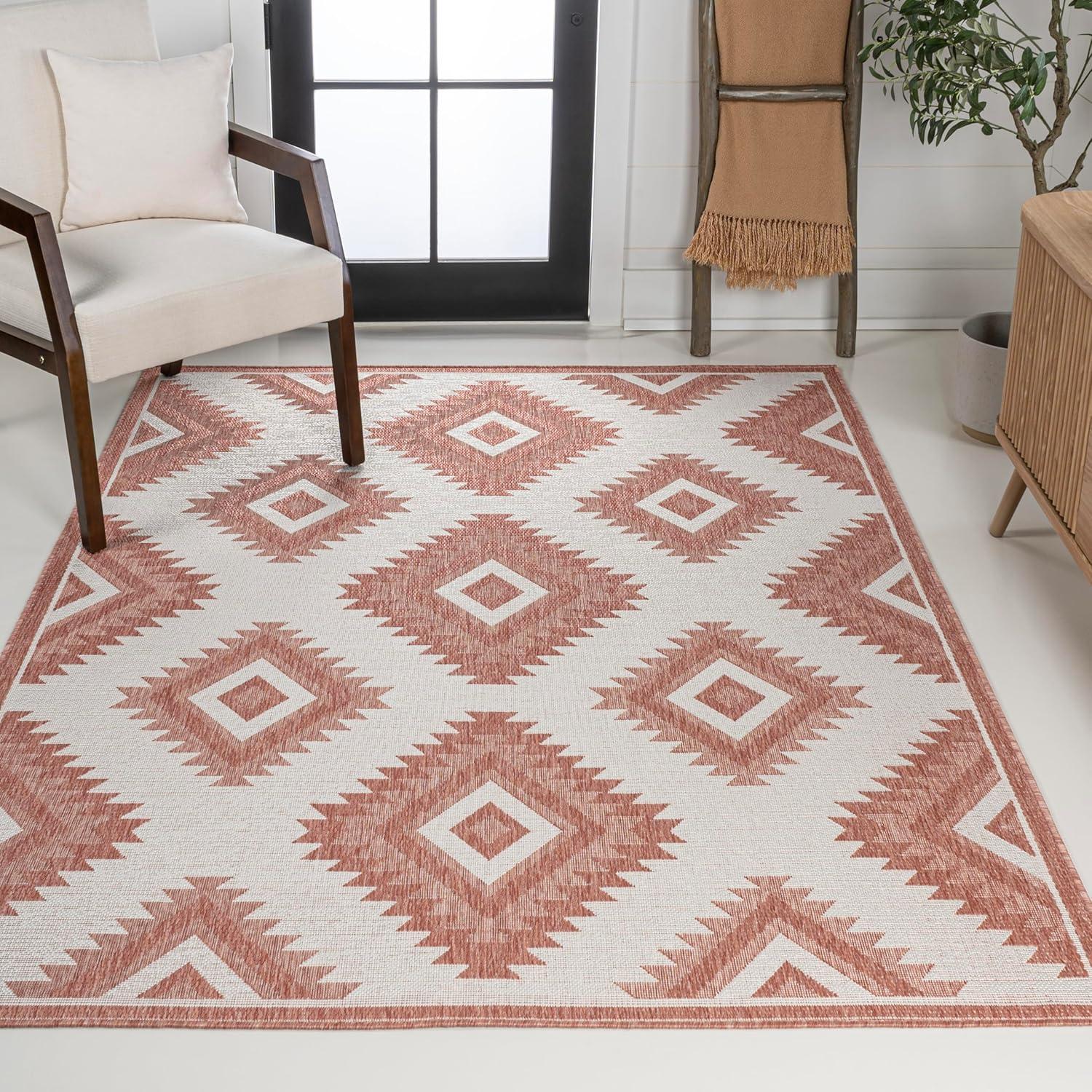 imageJONATHAN Y Moroccan Diamond Indoor Outdoor Area Rug 8X10 GreenCream Lior Geometric for Backyard Patio Porch EasyCleaning High Traffic PetFriendly NonShedding TSN202D8SalmonCream