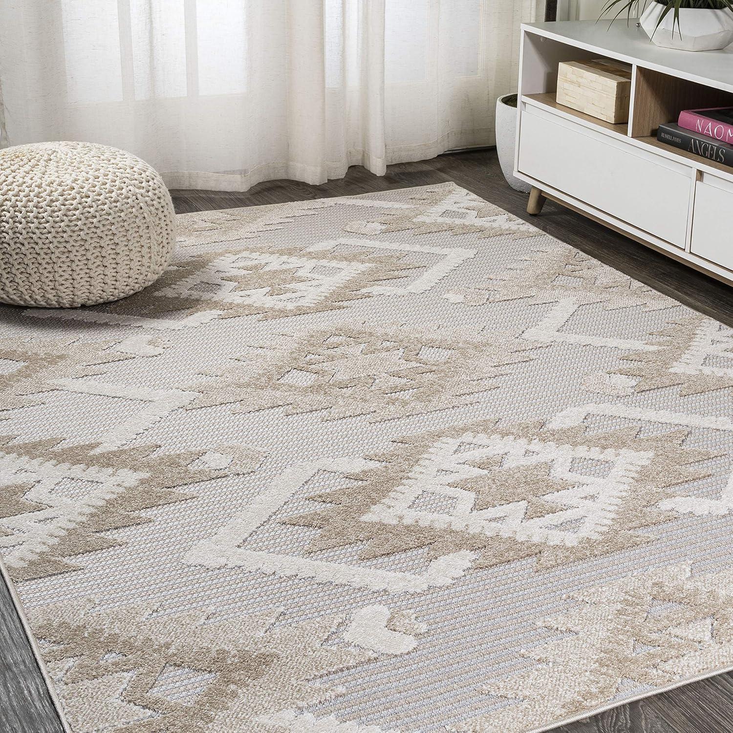 imageJONATHAN Y Neutral Diamond Kilim Indoor Outdoor Area Rug 8X10 GrayWhiteBlack Sumak HighLow Pile for Backyard Patio Porch EasyCleaning High Traffic PetFriendly NonShedding SBH107B8BeigeGray