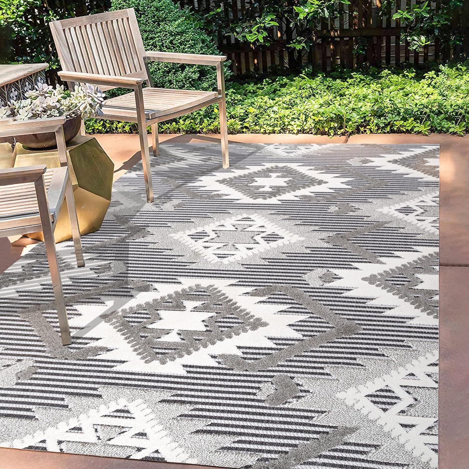 imageJONATHAN Y Neutral Diamond Kilim Indoor Outdoor Area Rug 8X10 GrayWhiteBlack Sumak HighLow Pile for Backyard Patio Porch EasyCleaning High Traffic PetFriendly NonShedding SBH107B8GrayWhiteBlack