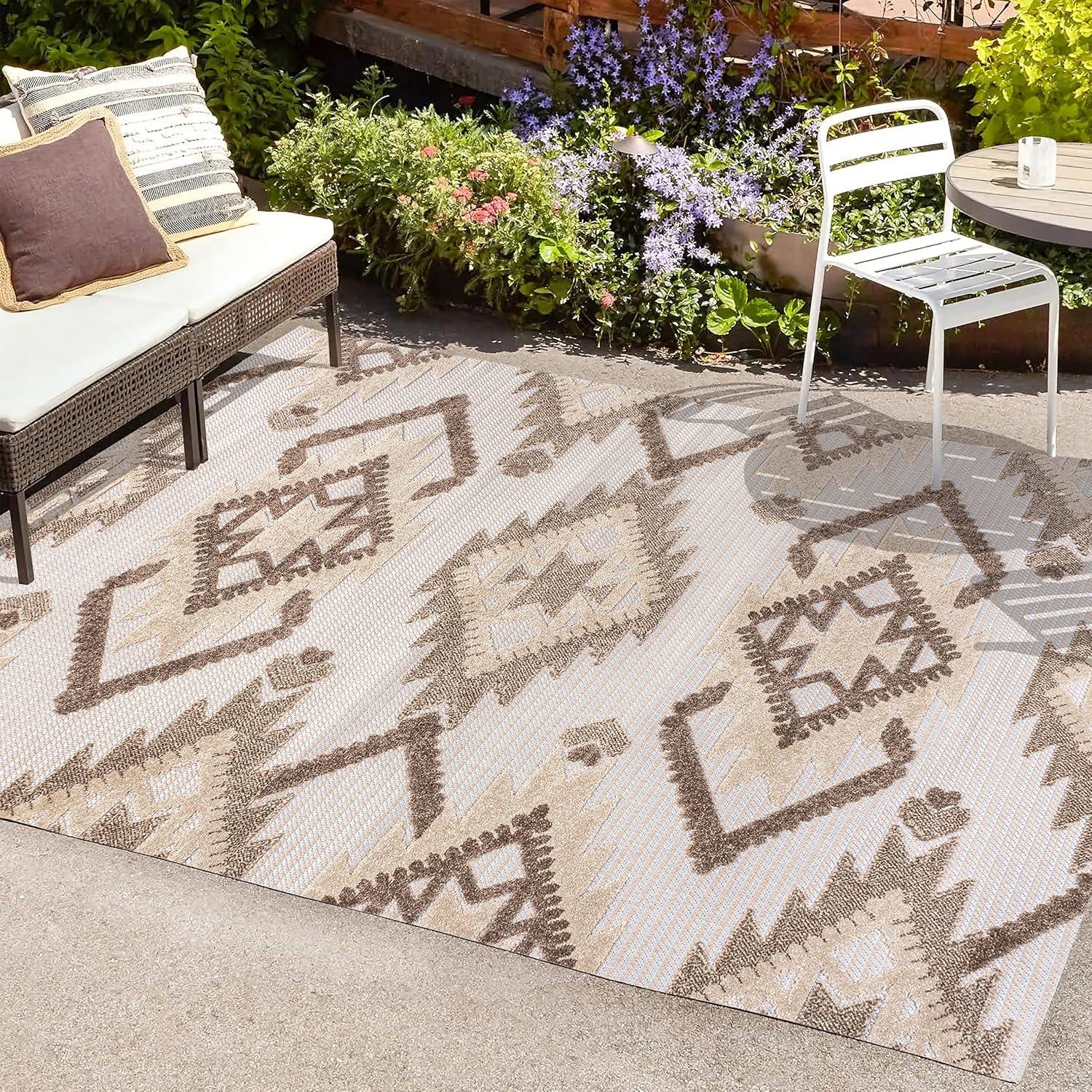 imageJONATHAN Y Neutral Diamond Kilim Indoor Outdoor Area Rug 8X10 GrayWhiteBlack Sumak HighLow Pile for Backyard Patio Porch EasyCleaning High Traffic PetFriendly NonShedding SBH107B8BrownIvory