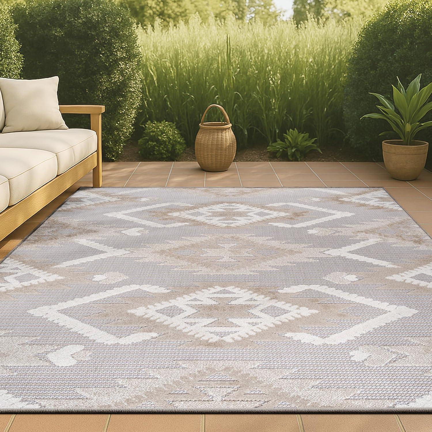 imageJONATHAN Y Neutral Diamond Kilim Indoor Outdoor Area Rug 8X10 GrayWhiteBlack Sumak HighLow Pile for Backyard Patio Porch EasyCleaning High Traffic PetFriendly NonShedding SBH107B8BeigeGray