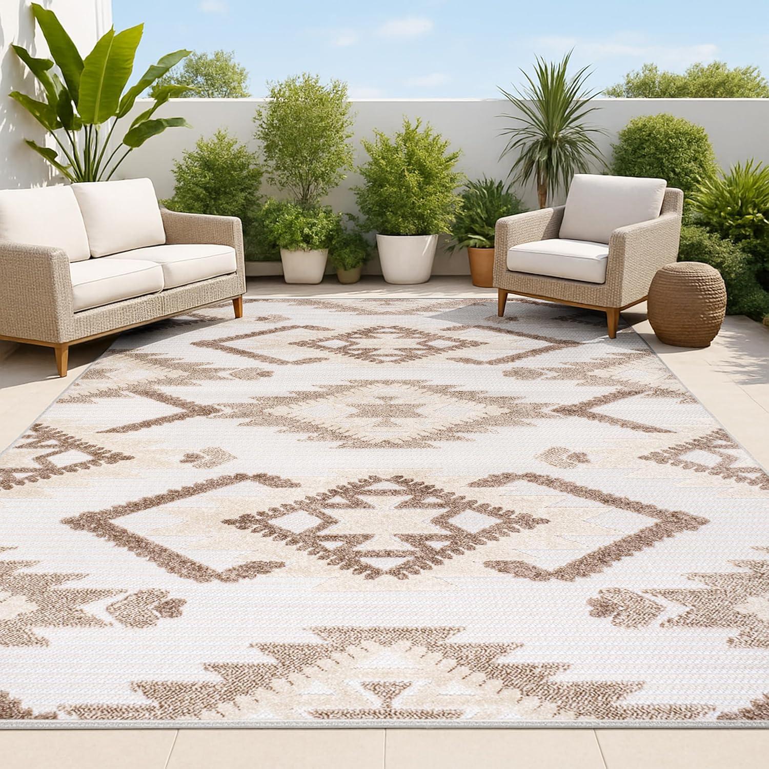 imageJONATHAN Y Neutral Diamond Kilim Indoor Outdoor Area Rug 8X10 GrayWhiteBlack Sumak HighLow Pile for Backyard Patio Porch EasyCleaning High Traffic PetFriendly NonShedding SBH107B8BrownIvory