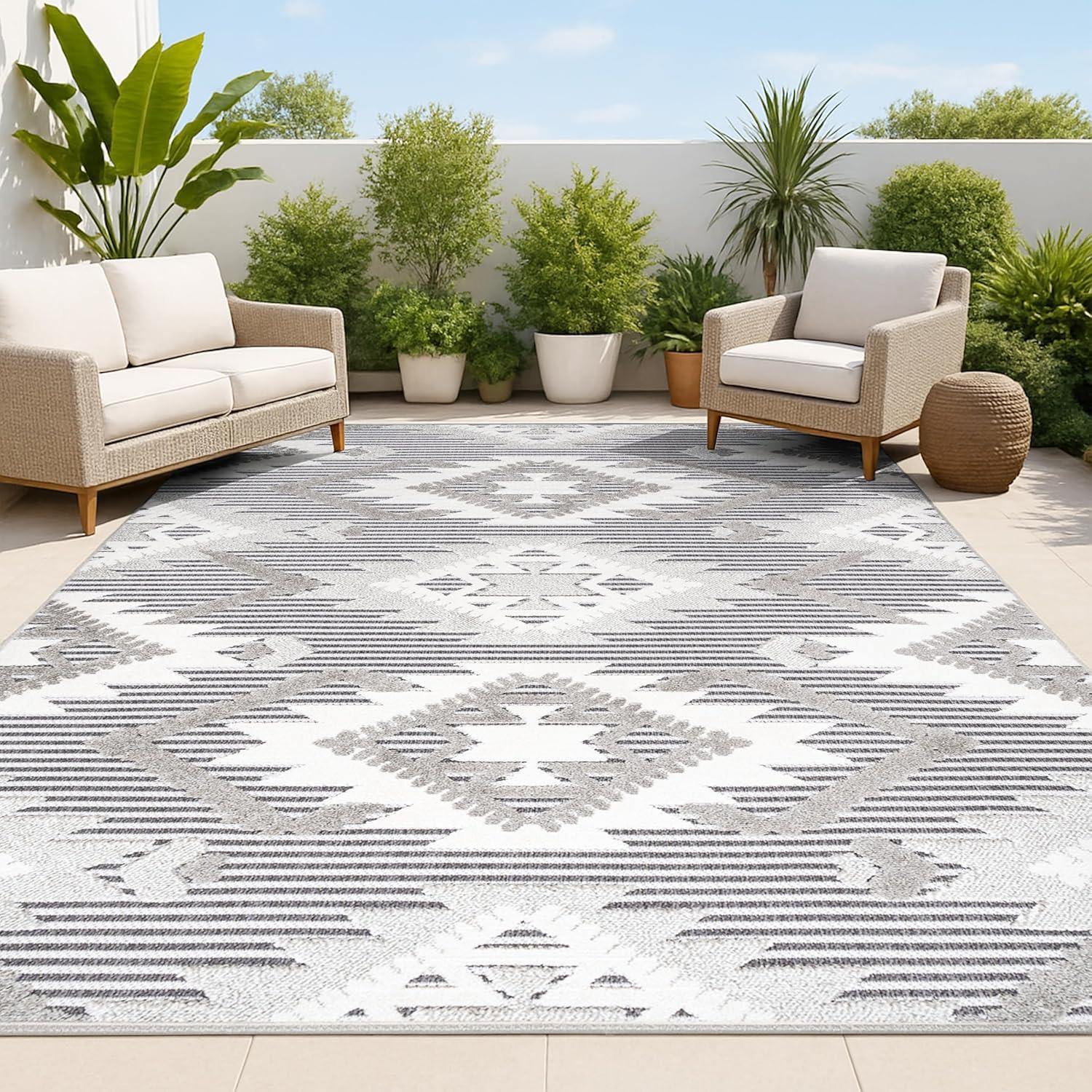 imageJONATHAN Y Neutral Diamond Kilim Indoor Outdoor Area Rug 8X10 GrayWhiteBlack Sumak HighLow Pile for Backyard Patio Porch EasyCleaning High Traffic PetFriendly NonShedding SBH107B8GrayWhiteBlack