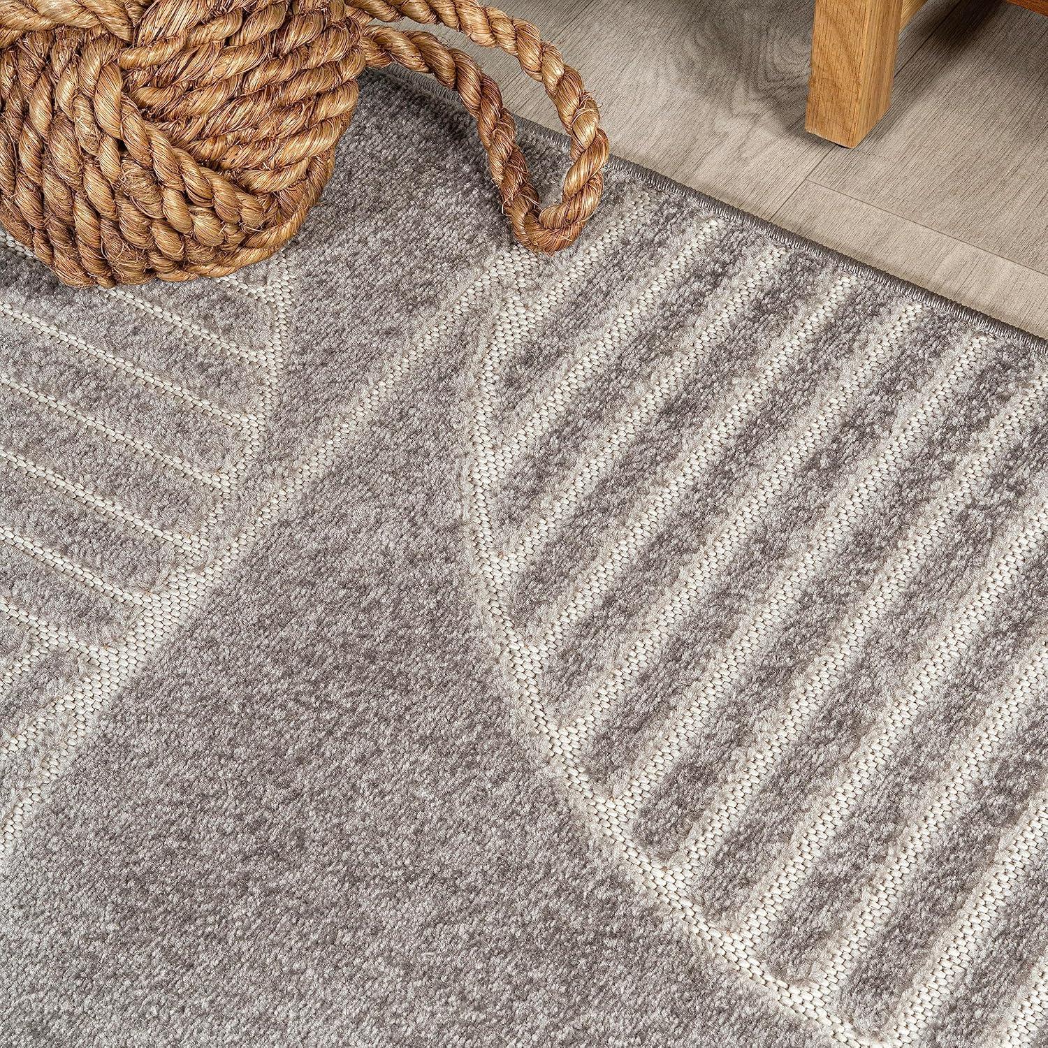 imageJONATHAN Y Nordby HighLow Arch Striped IvoryCream IndoorOutdoor Runner Rug 2x8 Modern Contemporary Geometric BohemianBedroomKitchenLiving RoomNon Shedding SCN104B28GrayCream