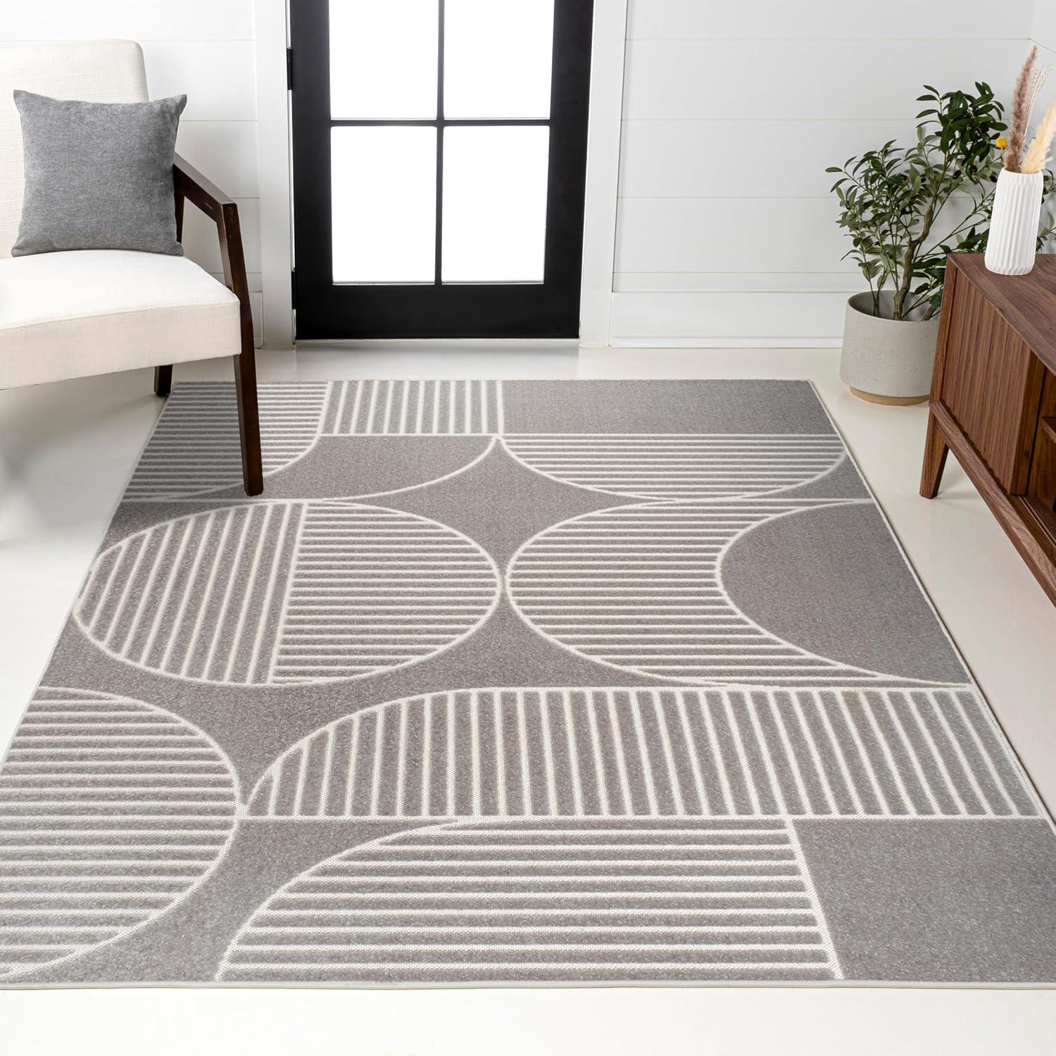 imageJONATHAN Y Nordby HighLow Arch Striped IvoryCream IndoorOutdoor Runner Rug 2x8 Modern Contemporary Geometric BohemianBedroomKitchenLiving RoomNon Shedding SCN104B28GrayCream