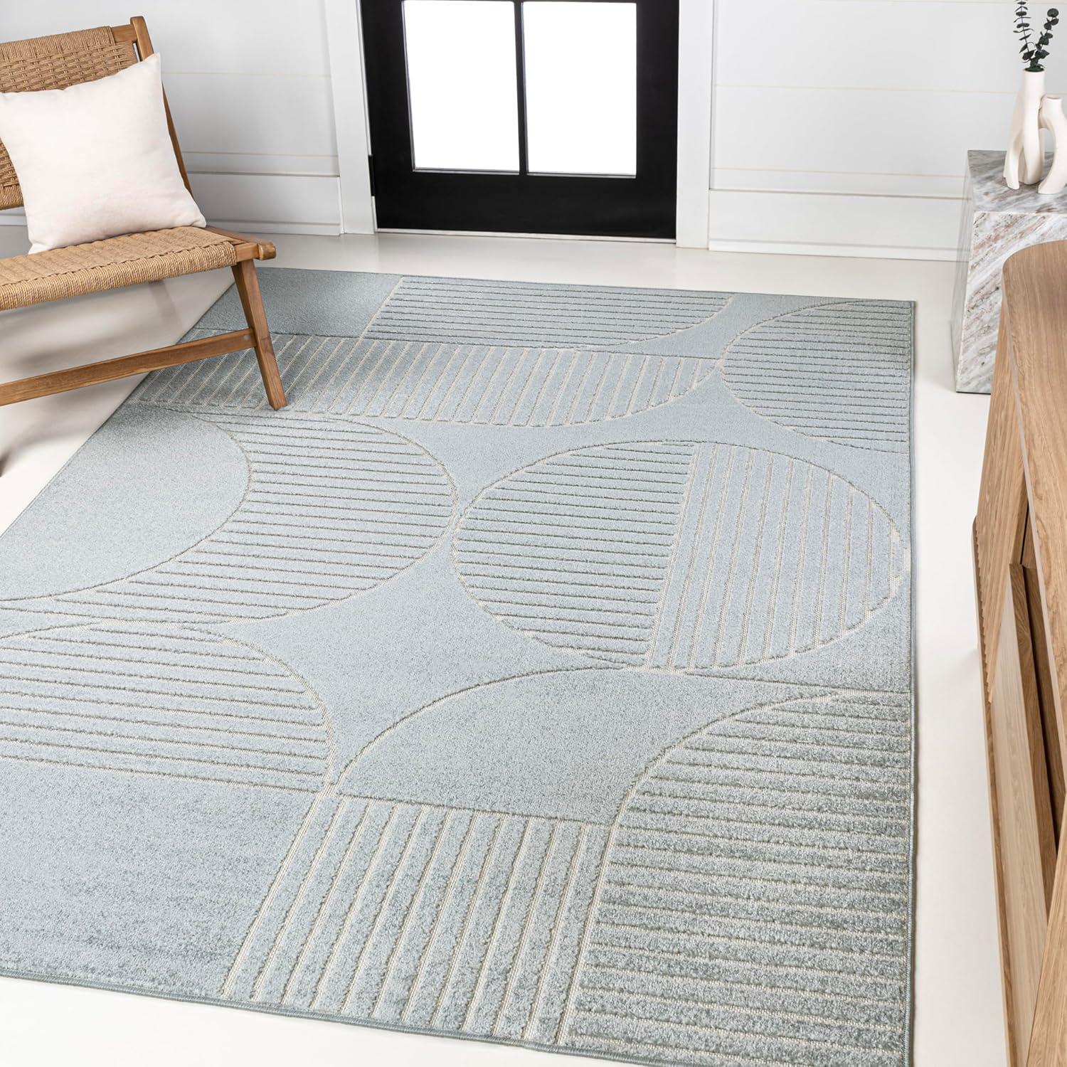 imageJONATHAN Y Nordby HighLow Arch Striped IvoryCream IndoorOutdoor Runner Rug 2x8 Modern Contemporary Geometric BohemianBedroomKitchenLiving RoomNon Shedding SCN104B28Light BlueCream